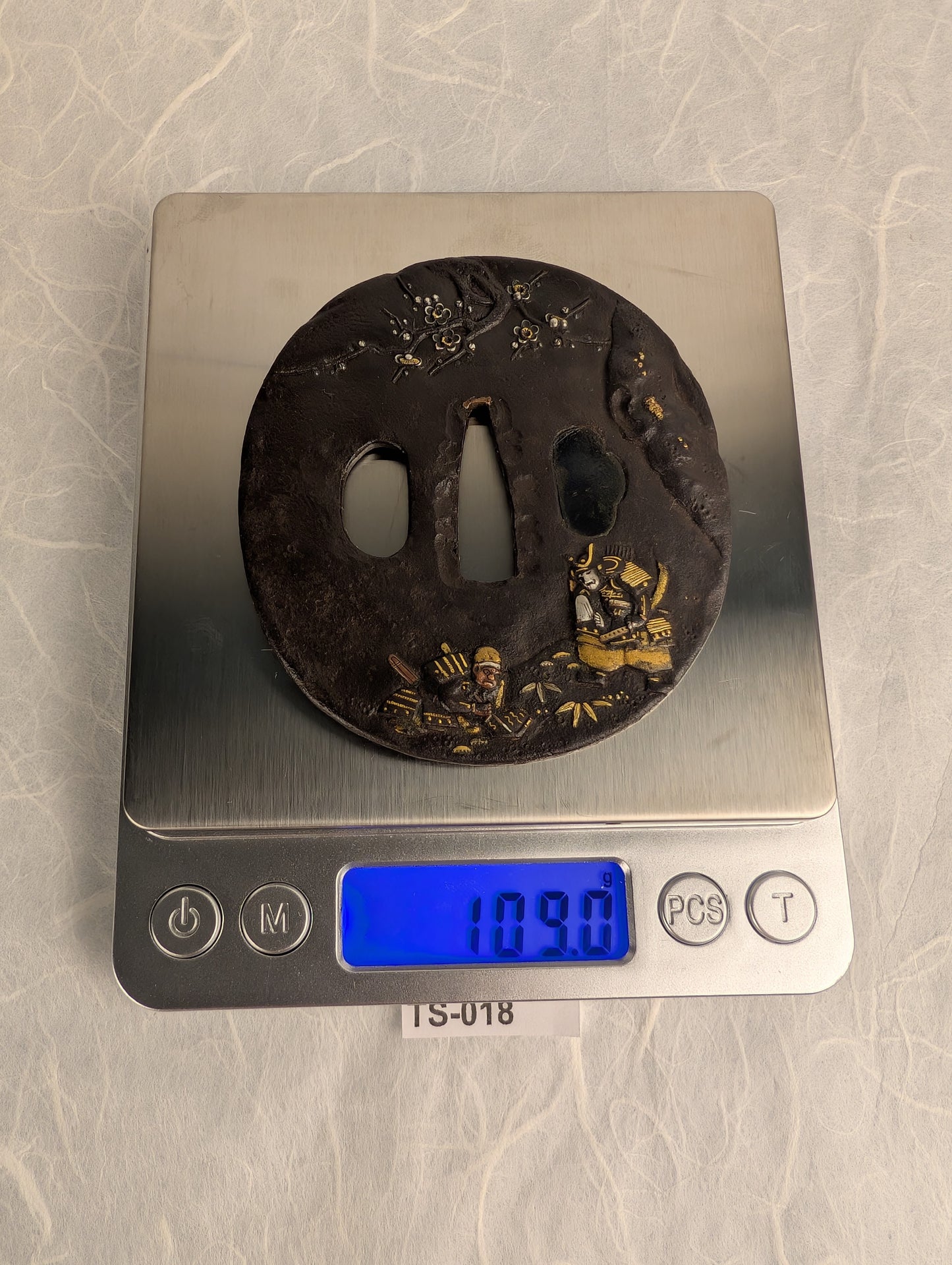 Iron Tsuba with Samurai and Plum Blossoms - TS-018