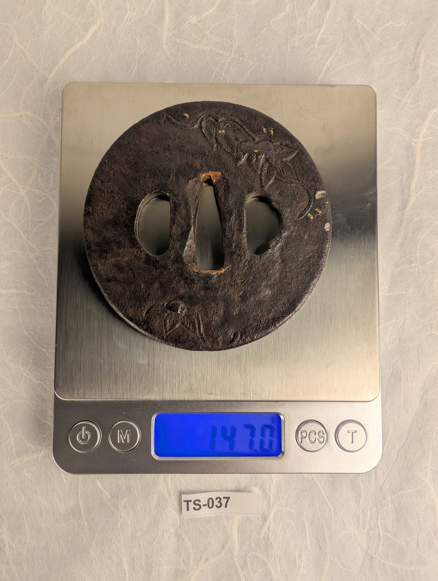 Iron Tsuba with Morning Glory and Gold Inlay Details – TS-037