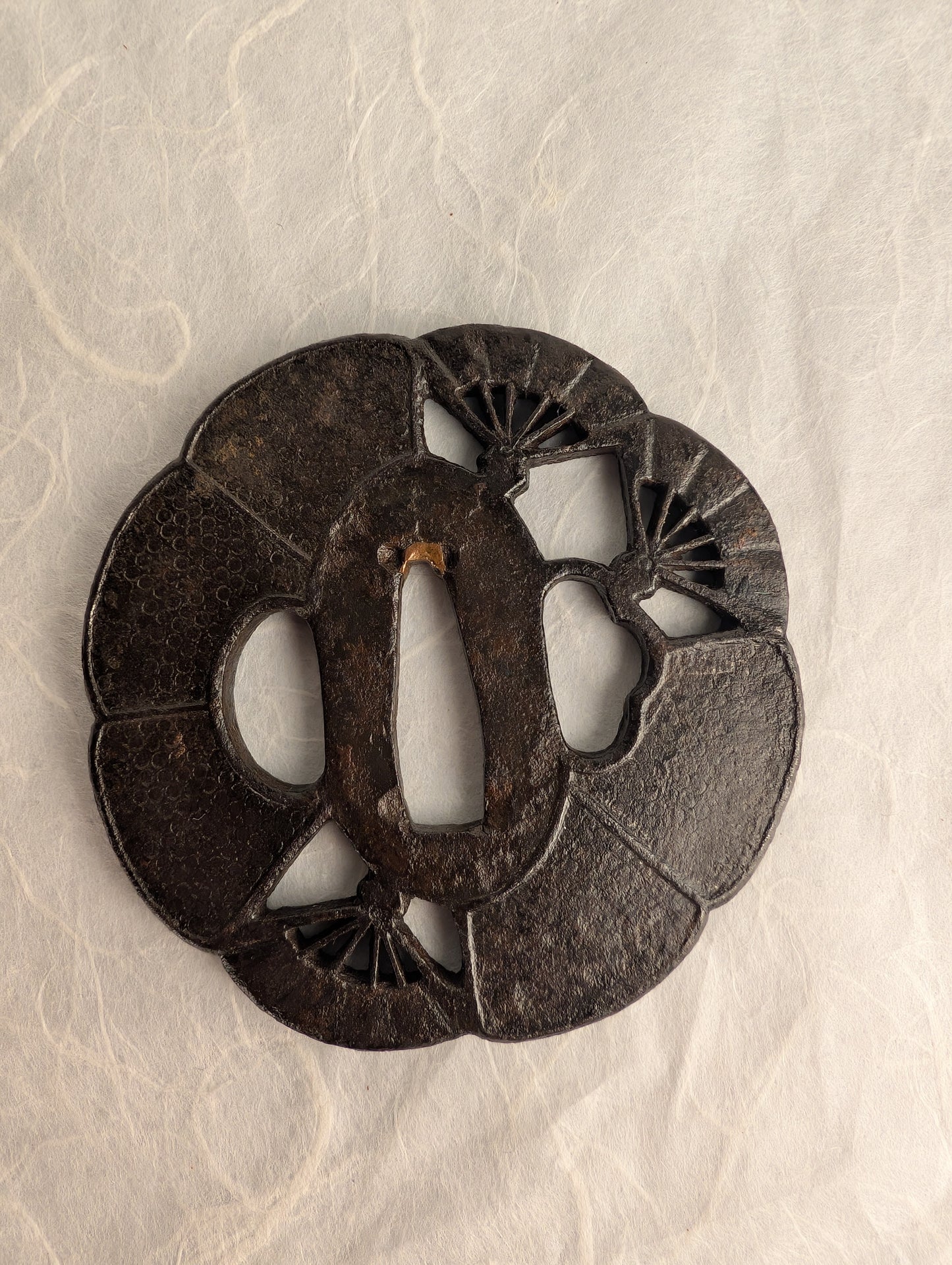 Iron Sukashi Tsuba with Fan Motif – TS-053