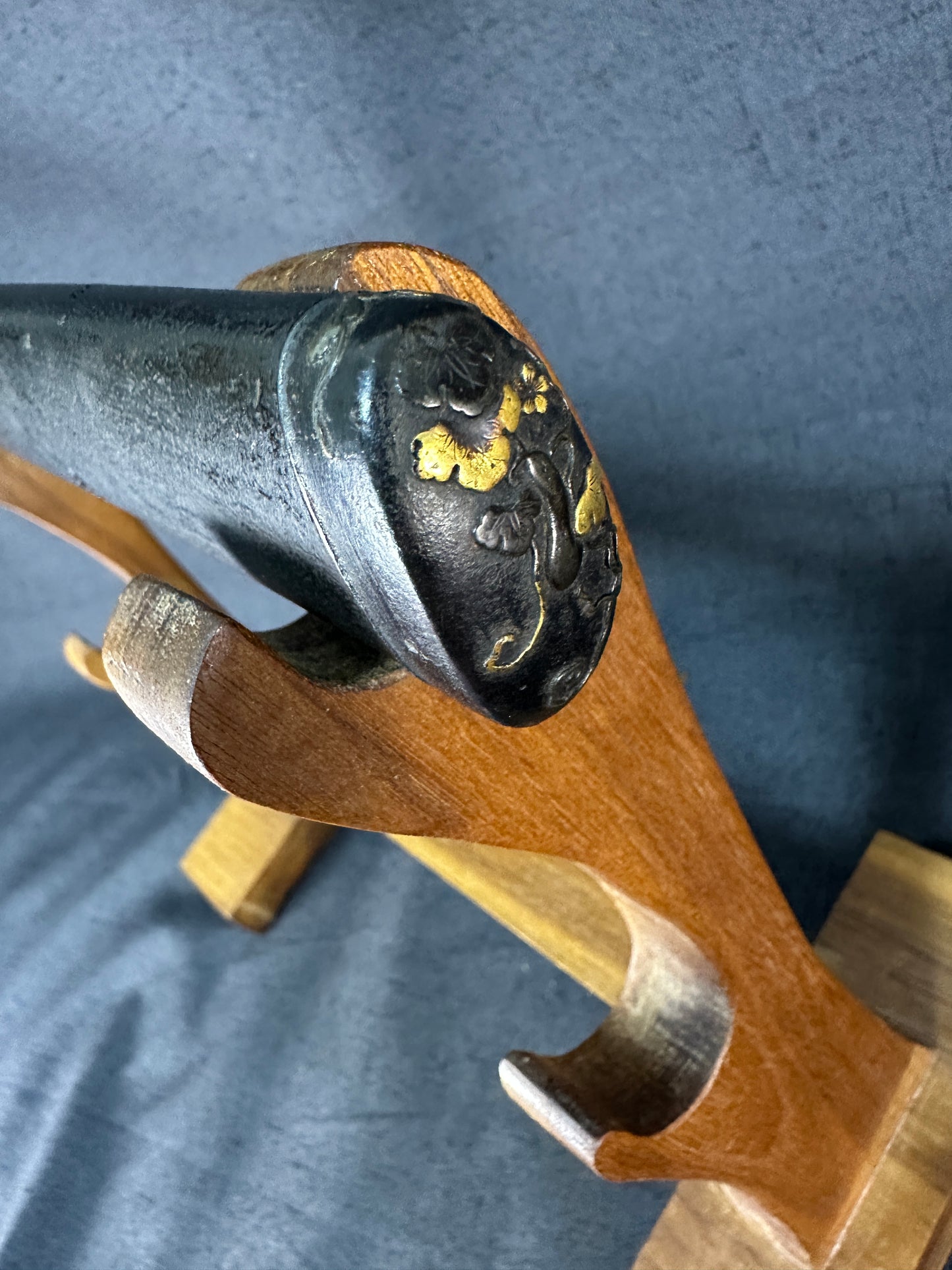 Antique Tanto Koshirae in Dark Iron with Floral Relief – KS-008