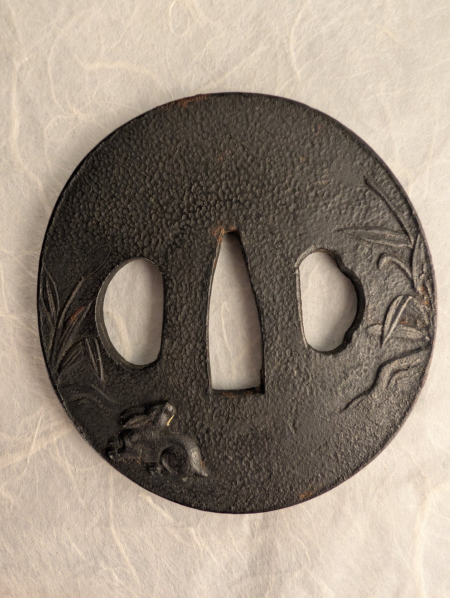Iron Tsuba with Rabbit Among Grasses – TS-064