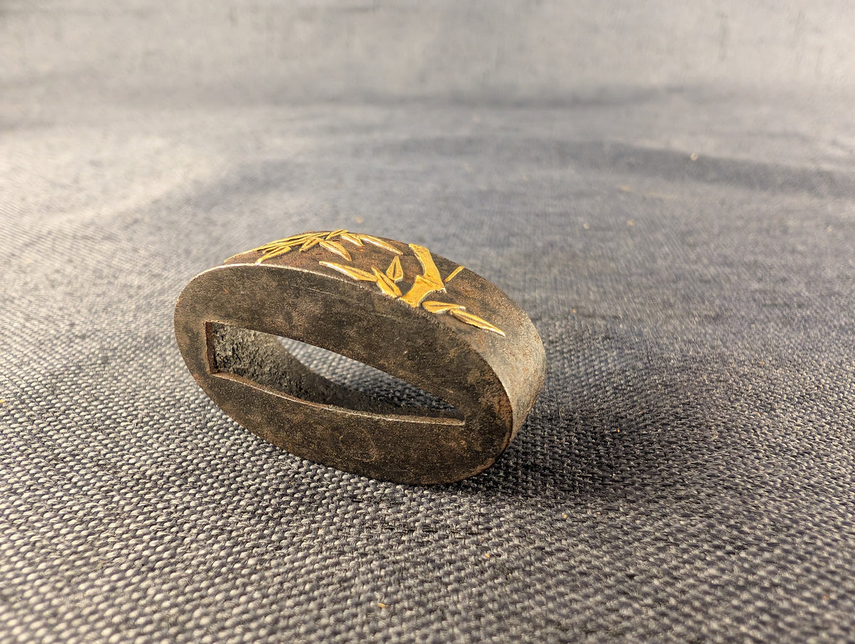 Iron Fuchi-Kashira-Kozuka Set with Gilt Bamboo Inlay FK-023