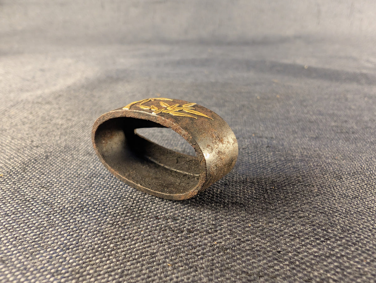 Iron Fuchi-Kashira-Kozuka Set with Gilt Bamboo Inlay FK-023