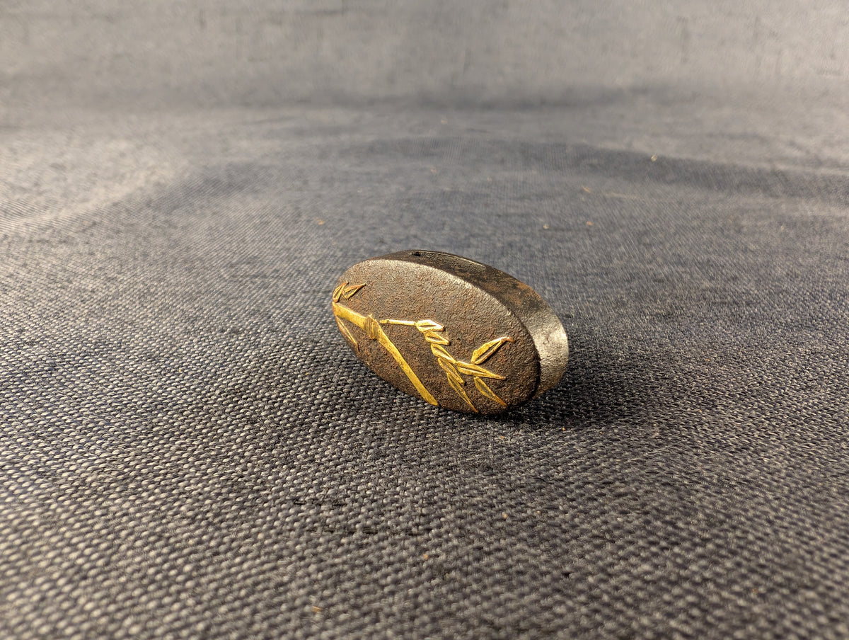 Iron Fuchi-Kashira-Kozuka Set with Gilt Bamboo Inlay FK-023