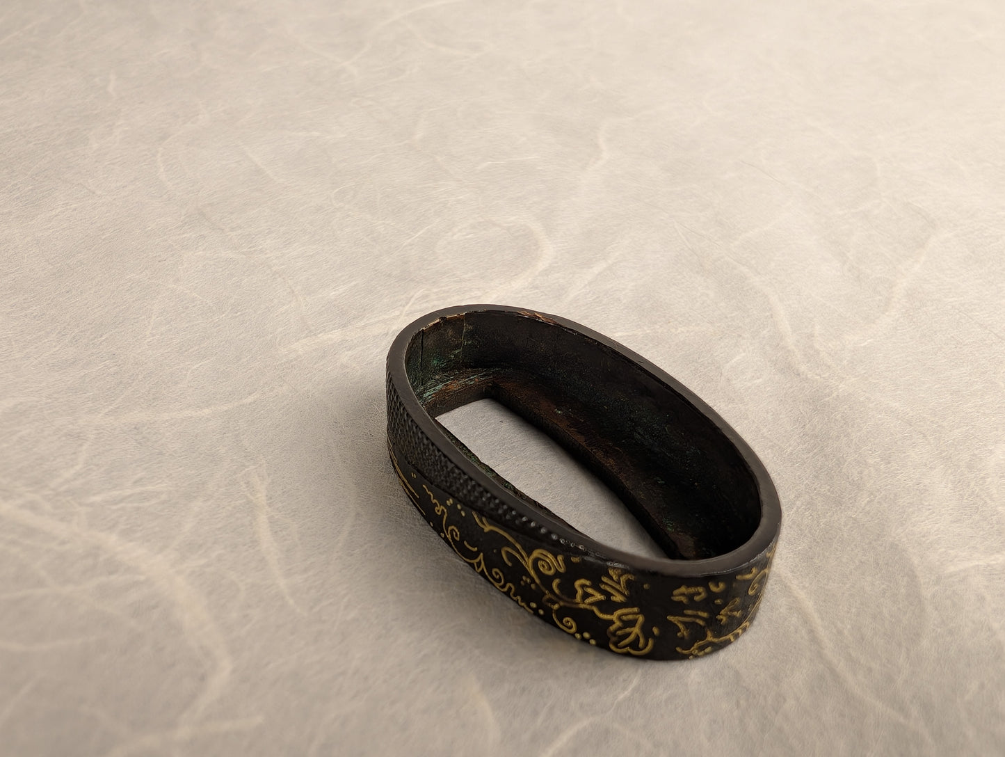 Fuchi with Golden Chrysanthemum and Vine Inlays - FU-010