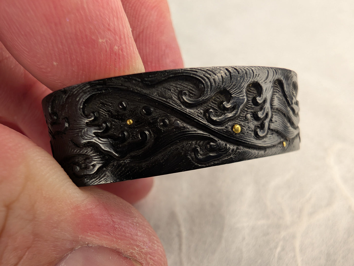 Shakudo Fuchi with Waves and Gold Inlay - FU-013