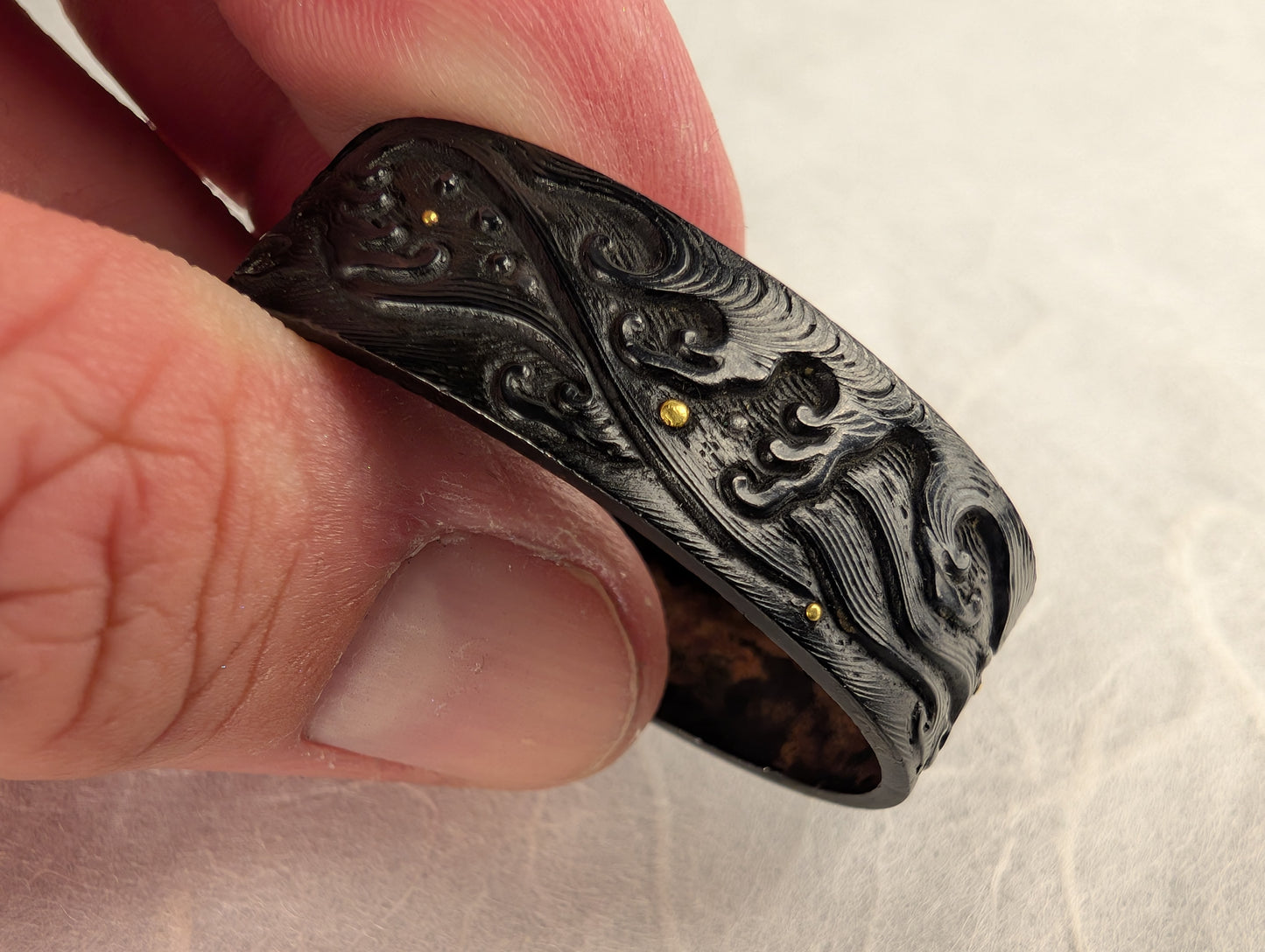 Shakudo Fuchi with Waves and Gold Inlay - FU-013