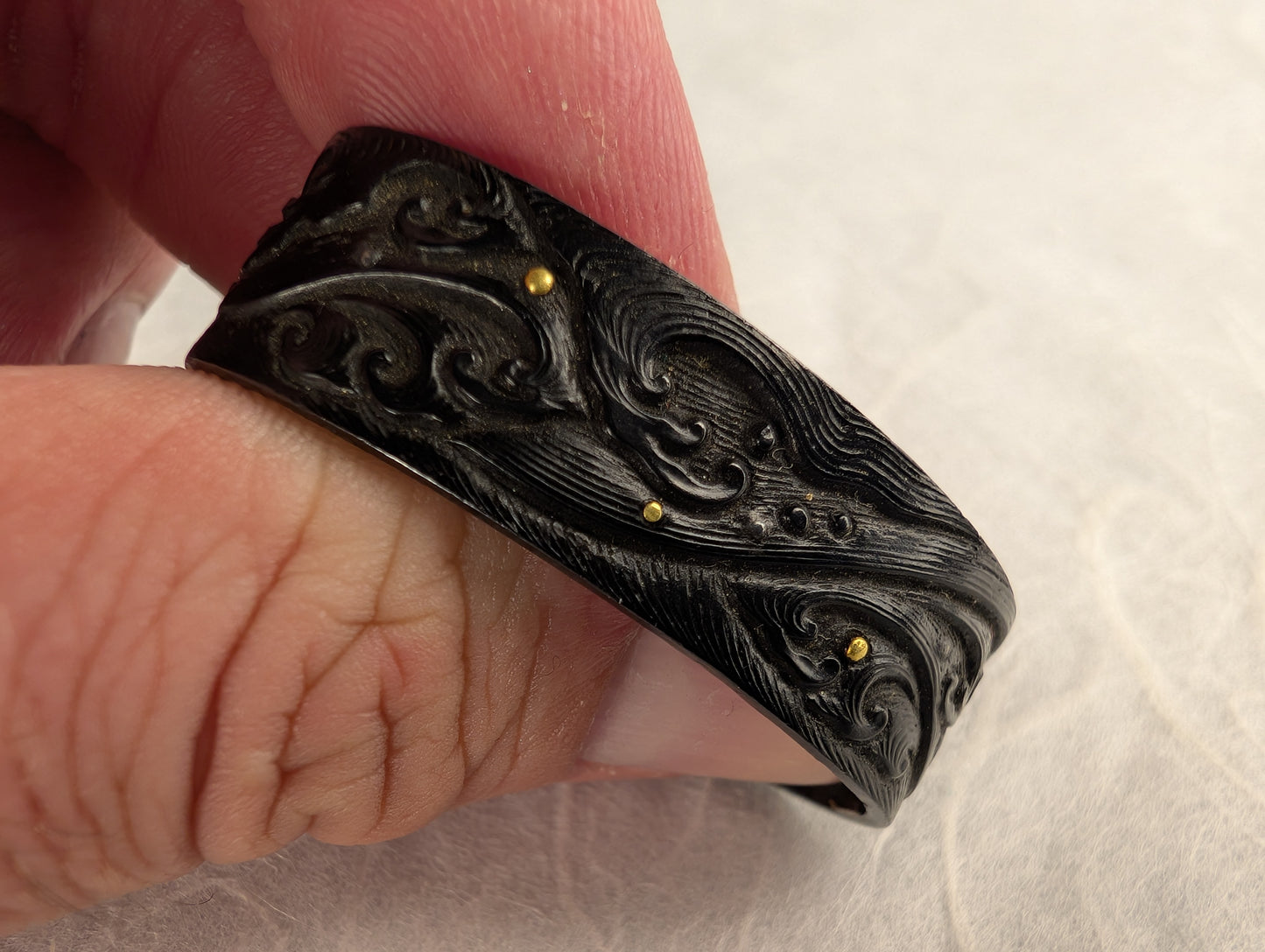 Shakudo Fuchi with Waves and Gold Inlay - FU-013