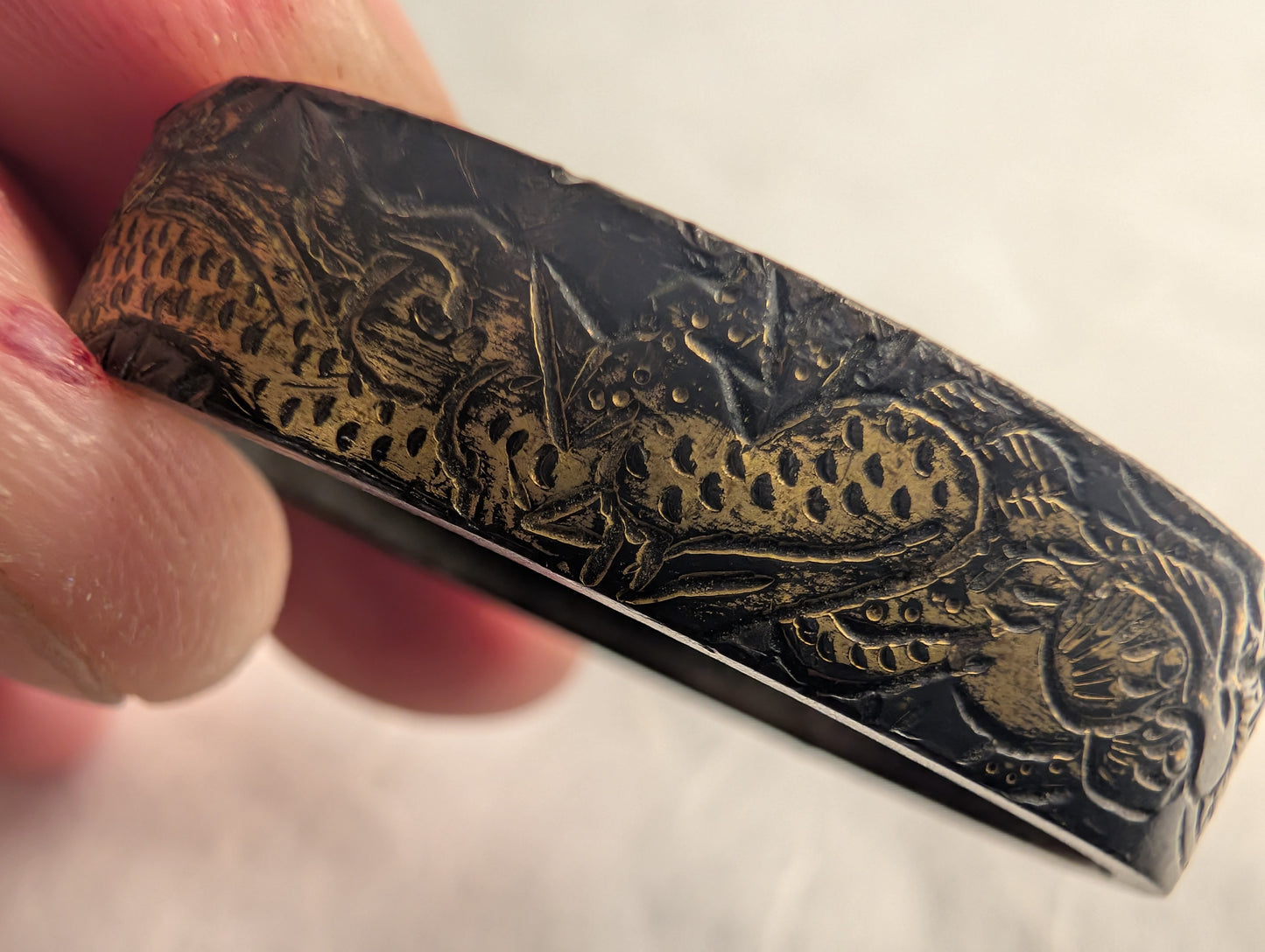 Shakudo Fuchi with Dragon and Clouds in Gilt Relief - FU-016