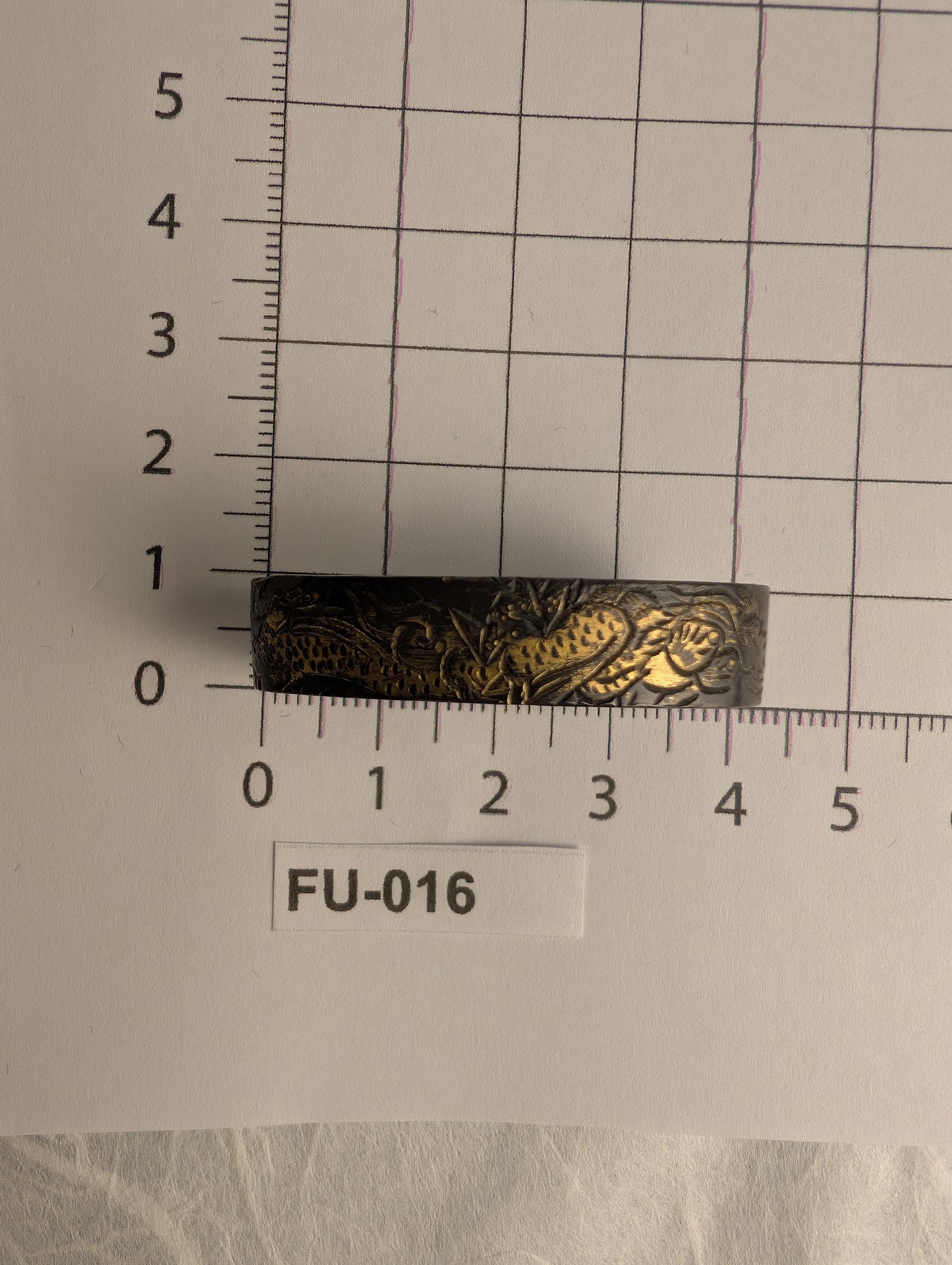 Shakudo Fuchi with Dragon and Clouds in Gilt Relief - FU-016
