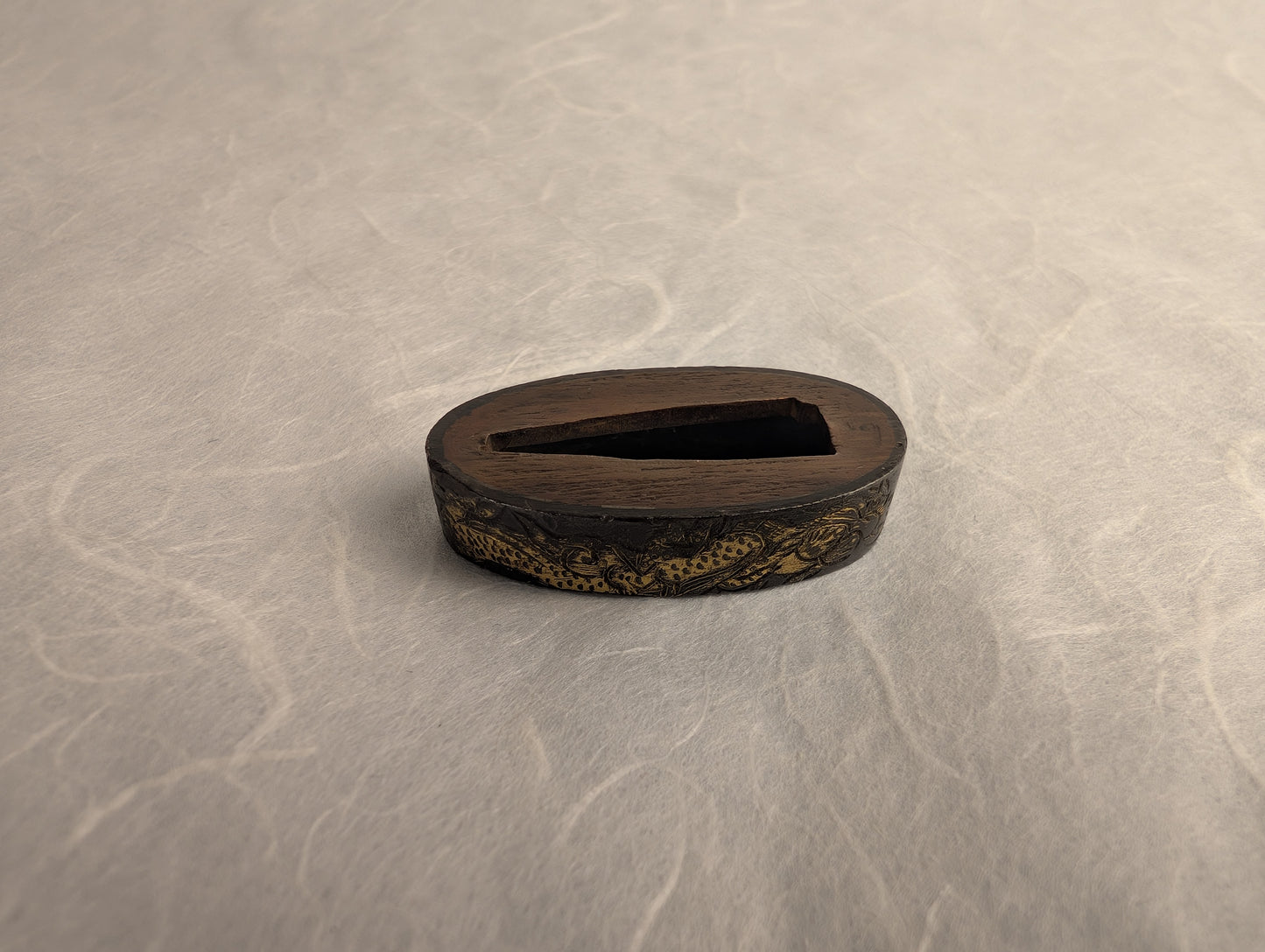 Shakudo Fuchi with Dragon and Clouds in Gilt Relief - FU-016