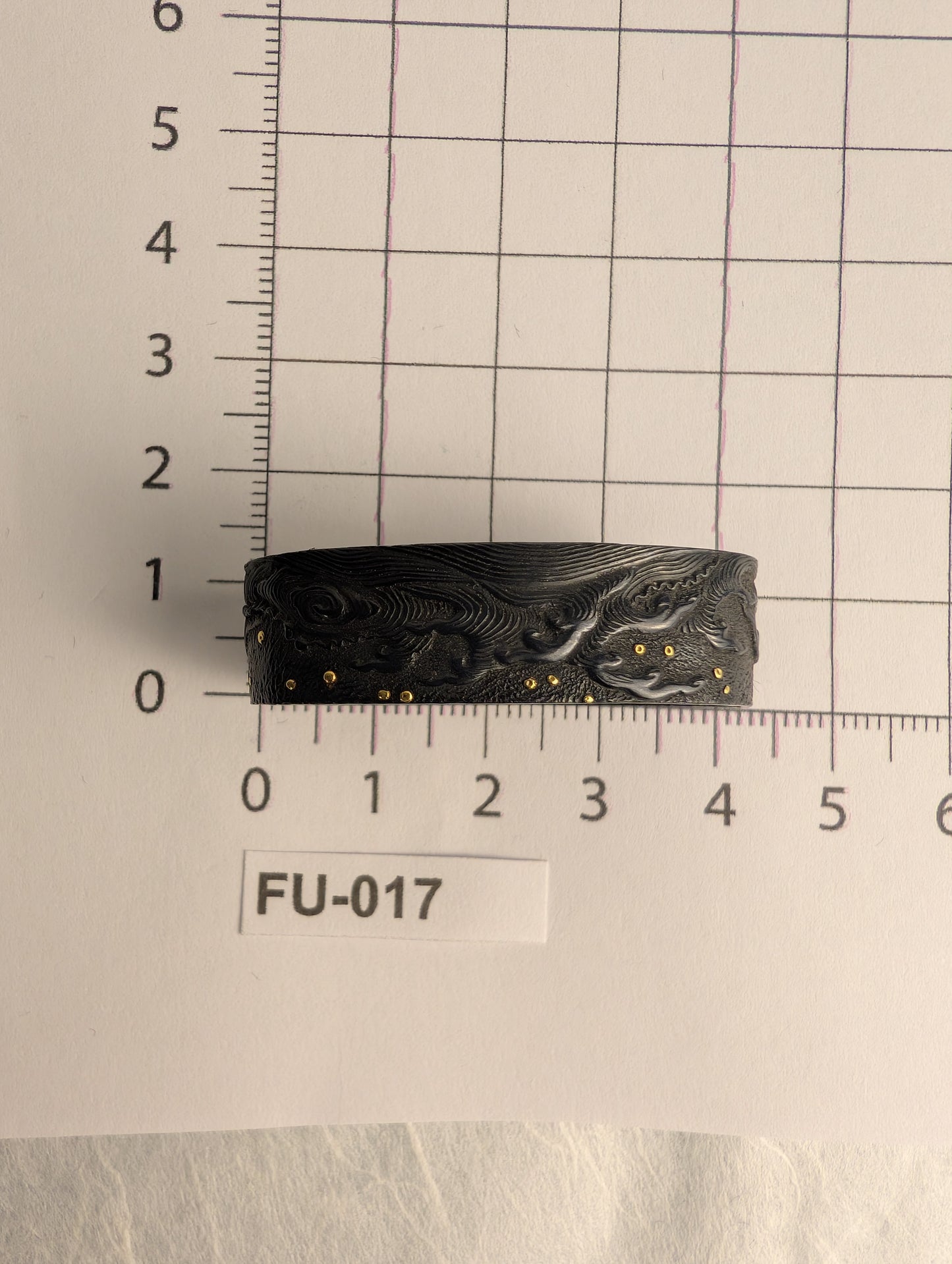 Shakudo Fuchi with Waves and Gold Shizuku Zogan Inlay - FU-017