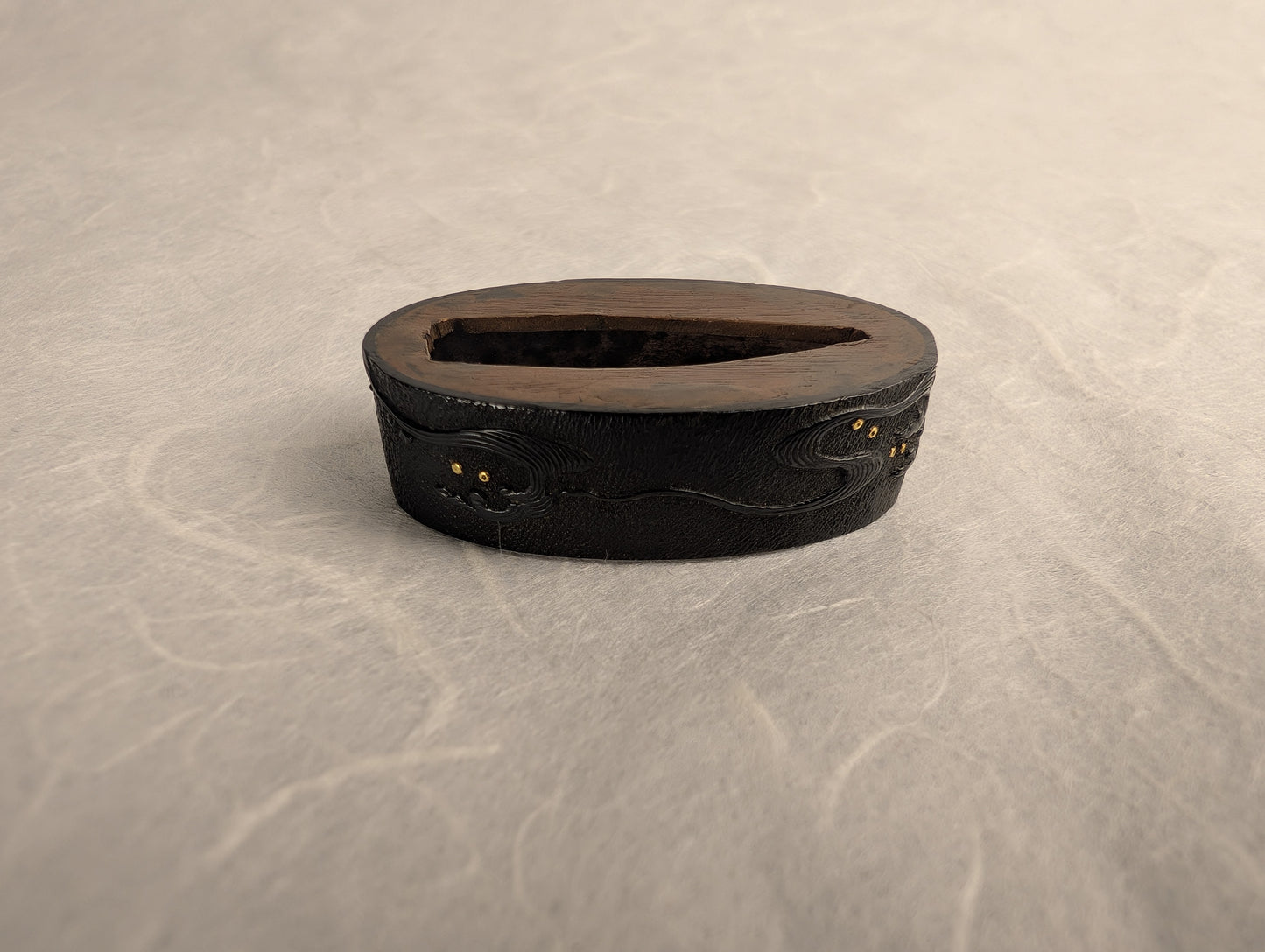 Shakudo Fuchi with Waves and Gold Shizuku Zogan Inlay - FU-017