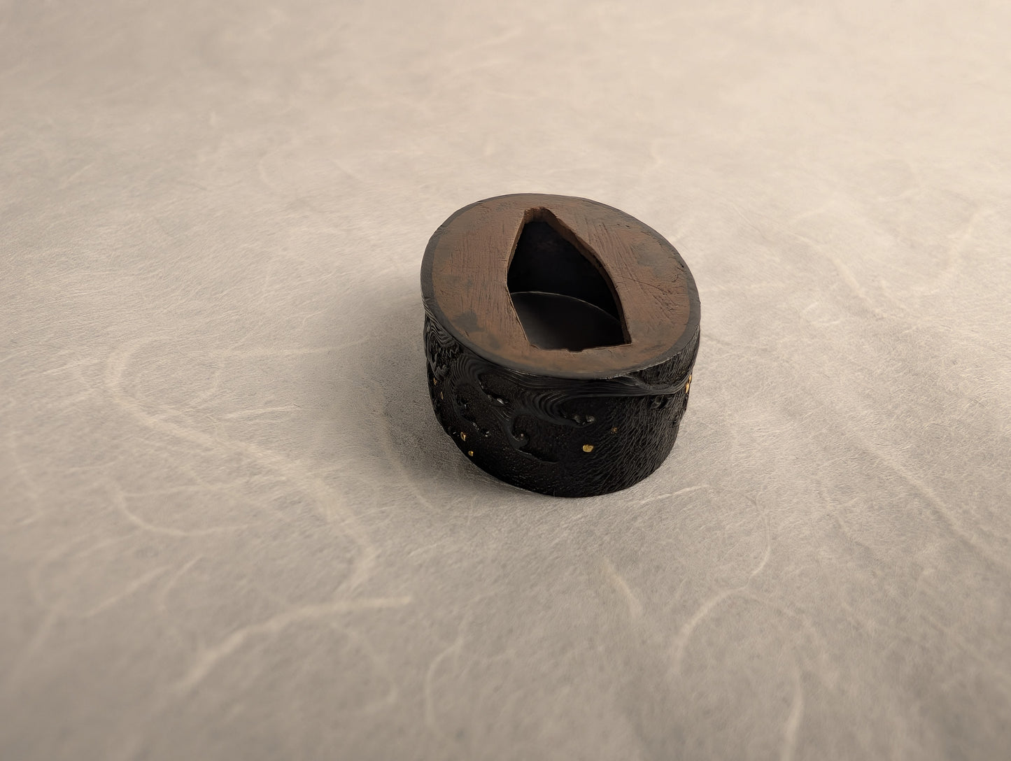 Shakudo Fuchi with Waves and Gold Shizuku Zogan Inlay - FU-017
