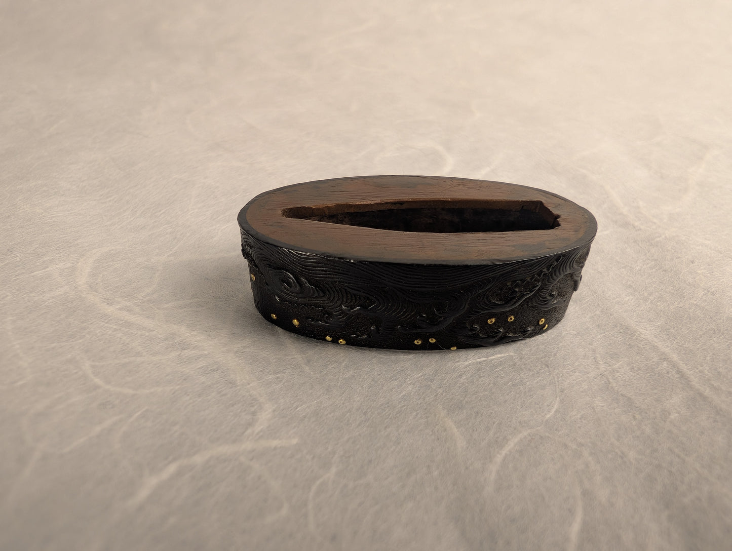Shakudo Fuchi with Waves and Gold Shizuku Zogan Inlay - FU-017