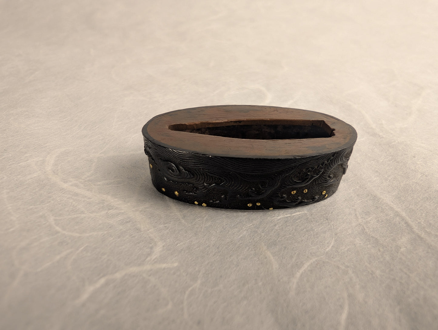 Shakudo Fuchi with Waves and Gold Shizuku Zogan Inlay - FU-017