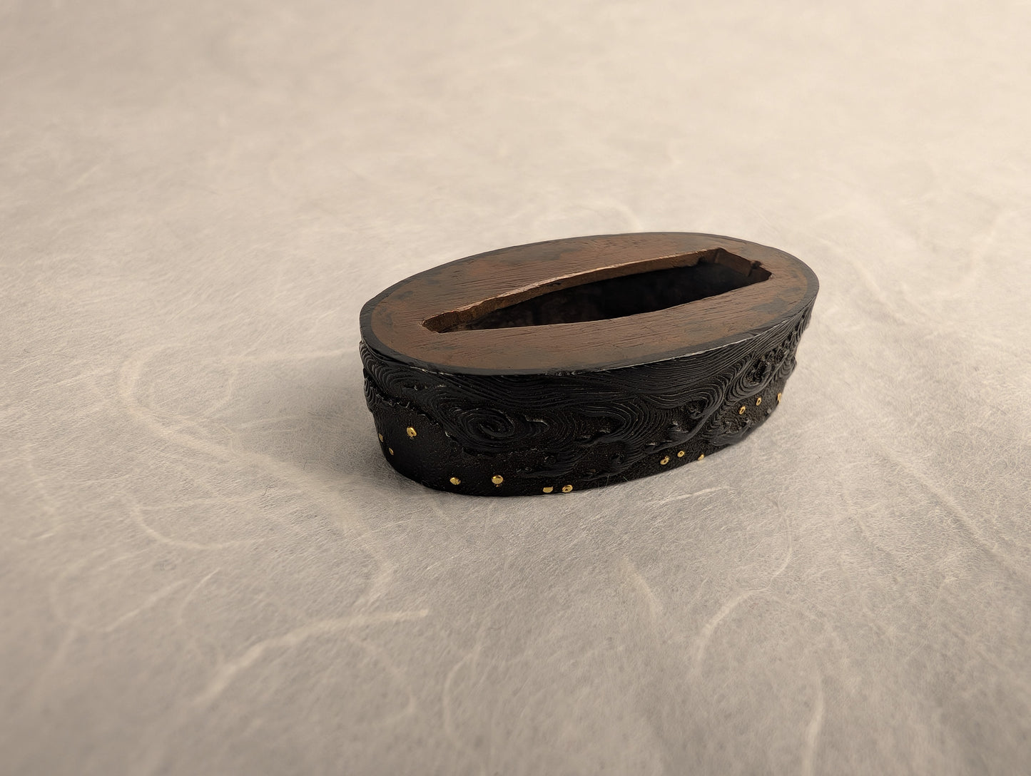 Shakudo Fuchi with Waves and Gold Shizuku Zogan Inlay - FU-017