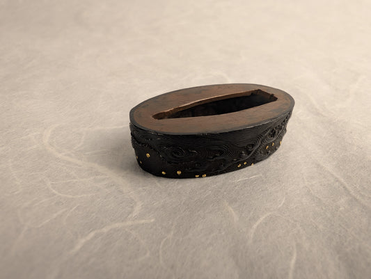 Shakudo Fuchi with Waves and Gold Shizuku Zogan Inlay - FU-017