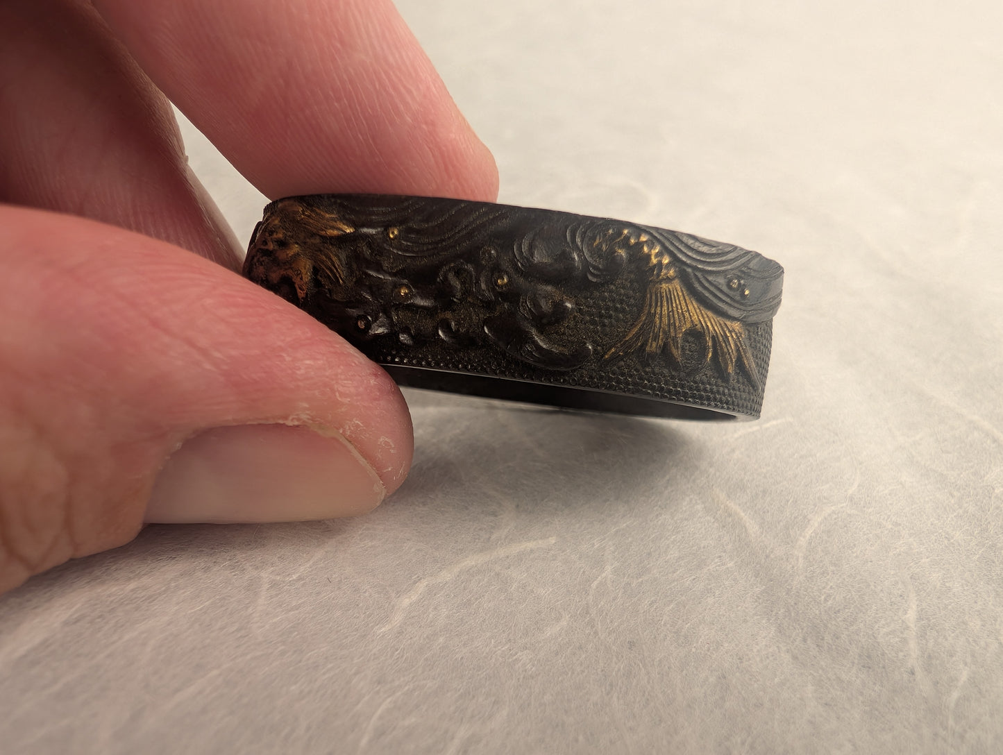 Shakudo Fuchi with Dragon Among Waves - FU-025