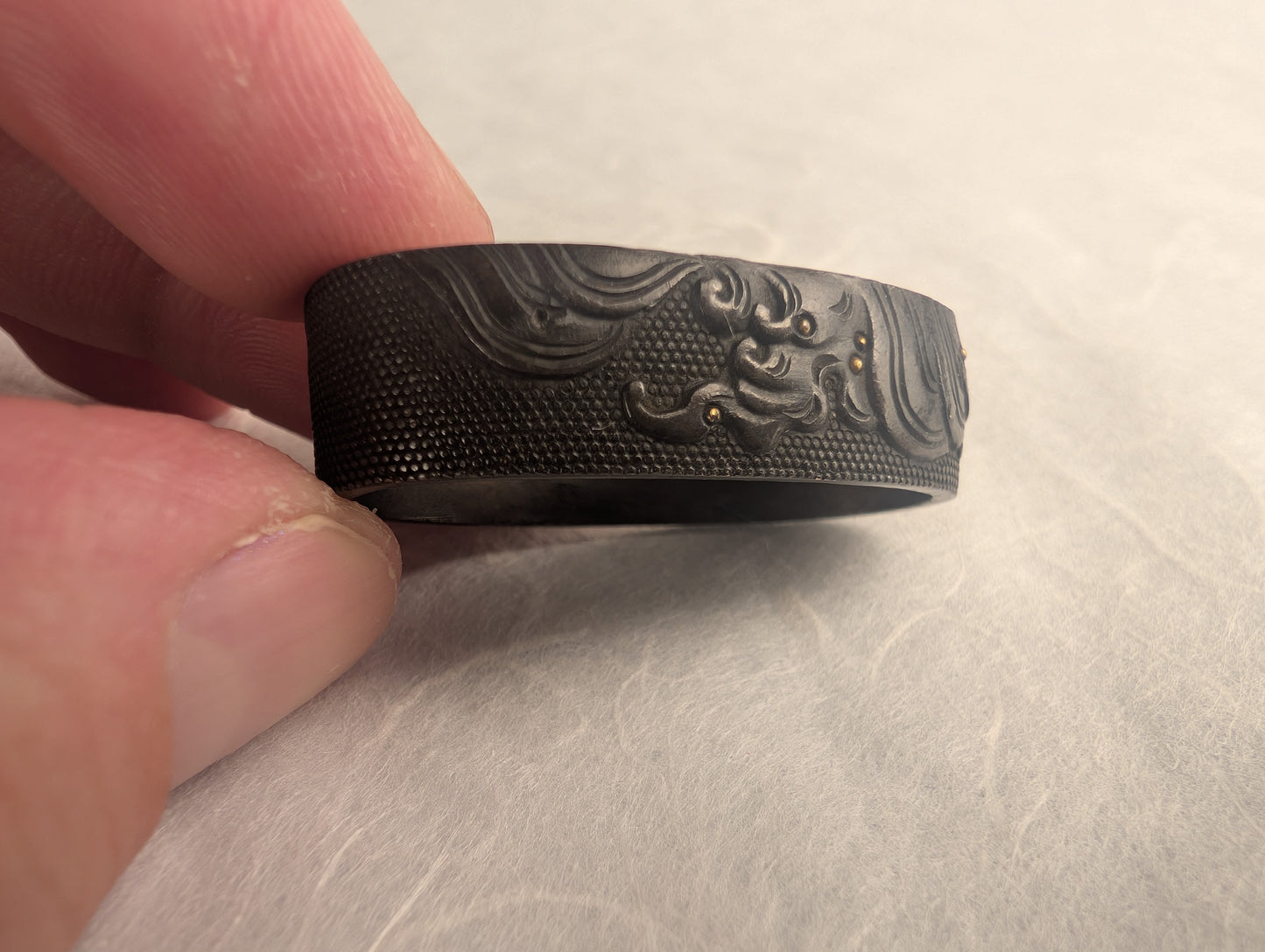 Shakudo Fuchi with Dragon Among Waves - FU-025