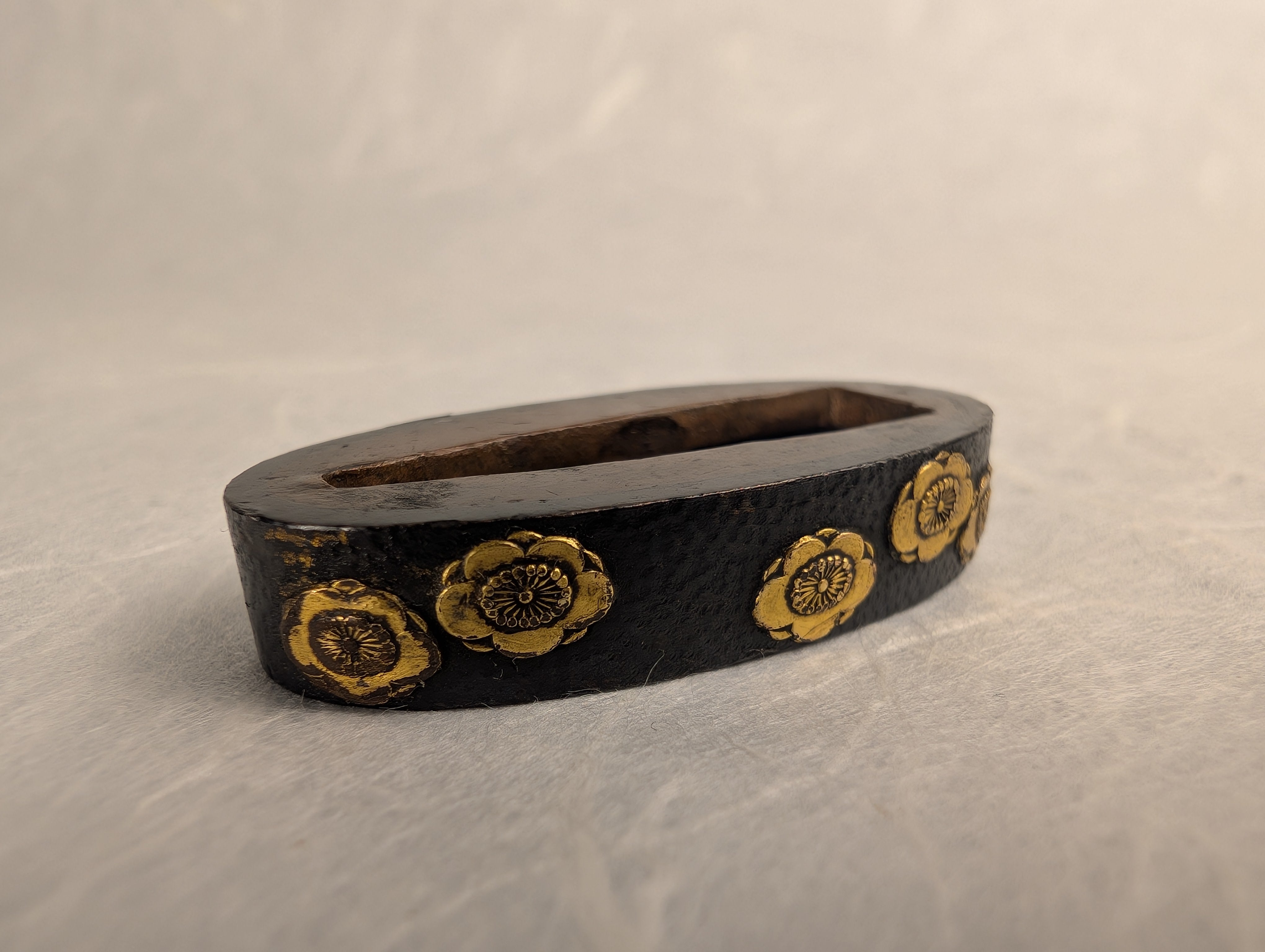 Shakudō Fuchi with Gilt Plum Blossoms - FU-040 – Moon Rabbit Blades and ...