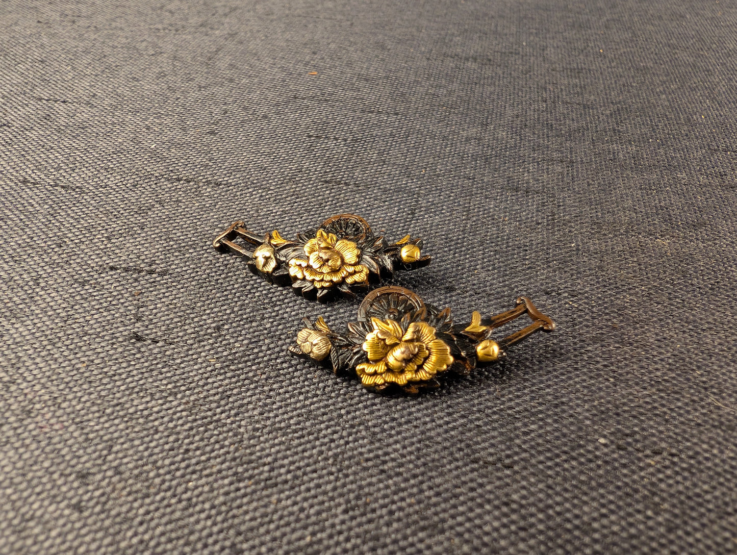 Menuki Pair Depicting Ox-Cart and Peony – MP-014