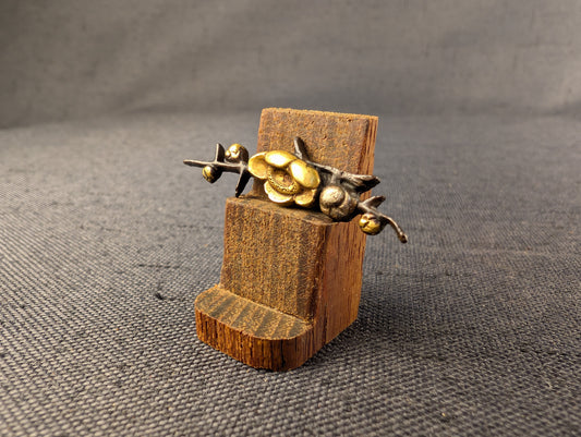 Single Iron Menuki With Camellia Blossom On Branch Motif – MS-034