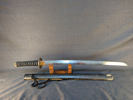 Mumei Wakizashi 54.2cm with Iron Geometric Tsuba and Brass Fittings – NT-005