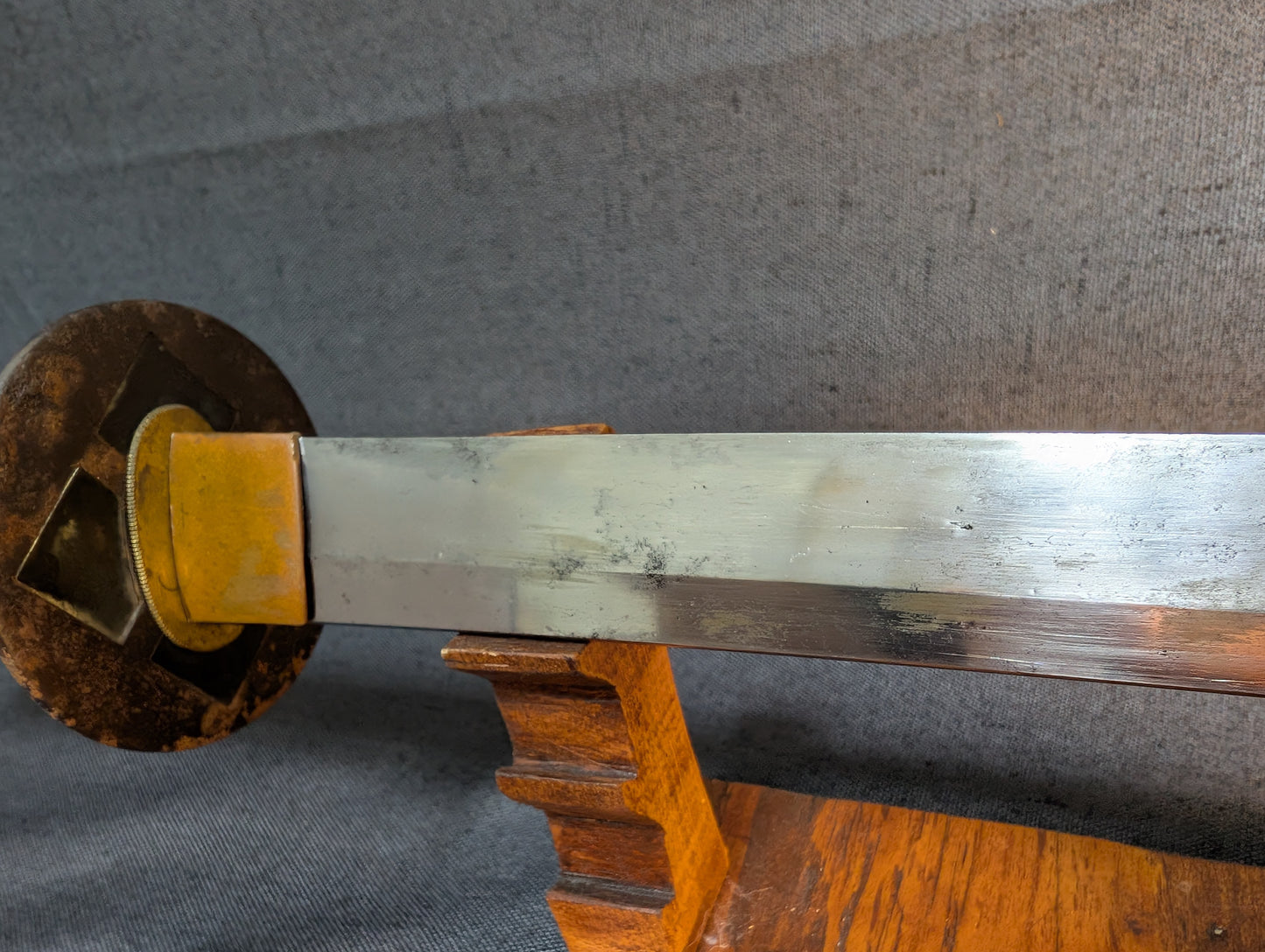 Mumei Wakizashi 54.2cm with Iron Geometric Tsuba and Brass Fittings – NT-005