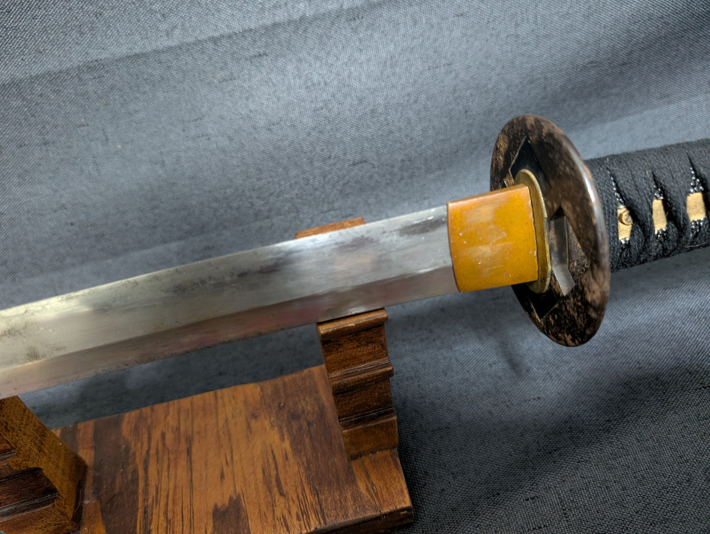 Mumei Wakizashi 54.2cm with Iron Geometric Tsuba and Brass Fittings – NT-005
