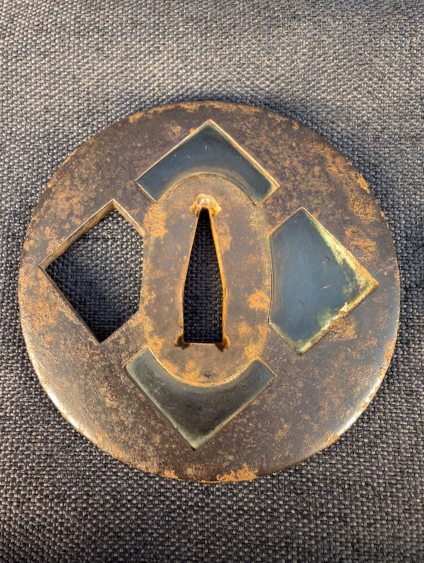 Mumei Wakizashi 54.2cm with Iron Geometric Tsuba and Brass Fittings – NT-005