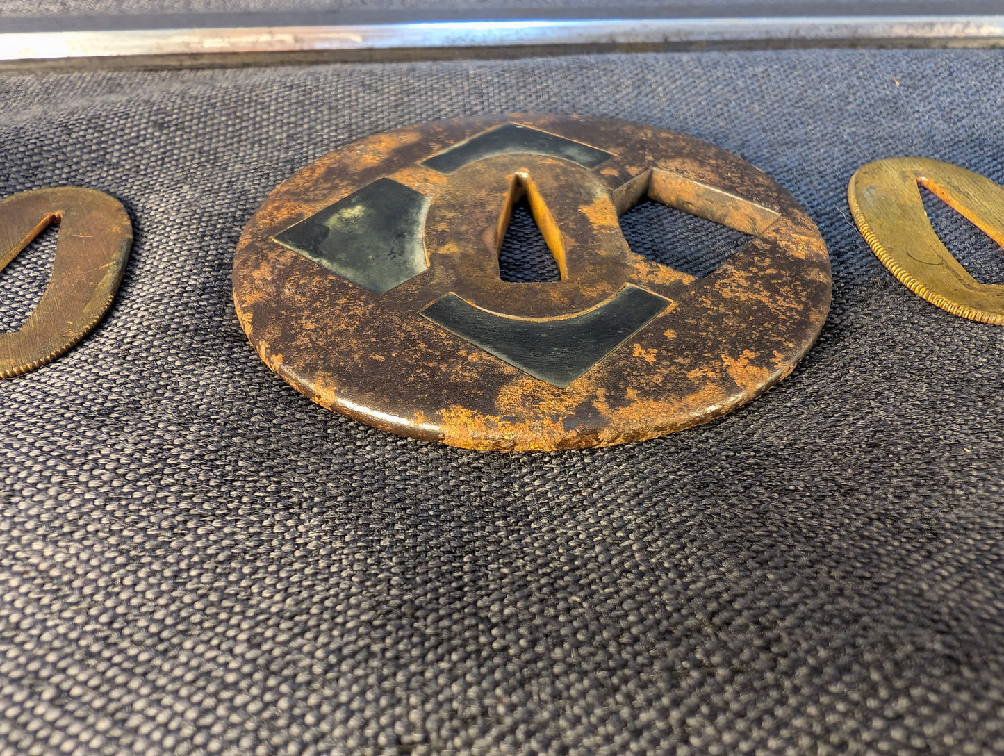Mumei Wakizashi 54.2cm with Iron Geometric Tsuba and Brass Fittings – NT-005