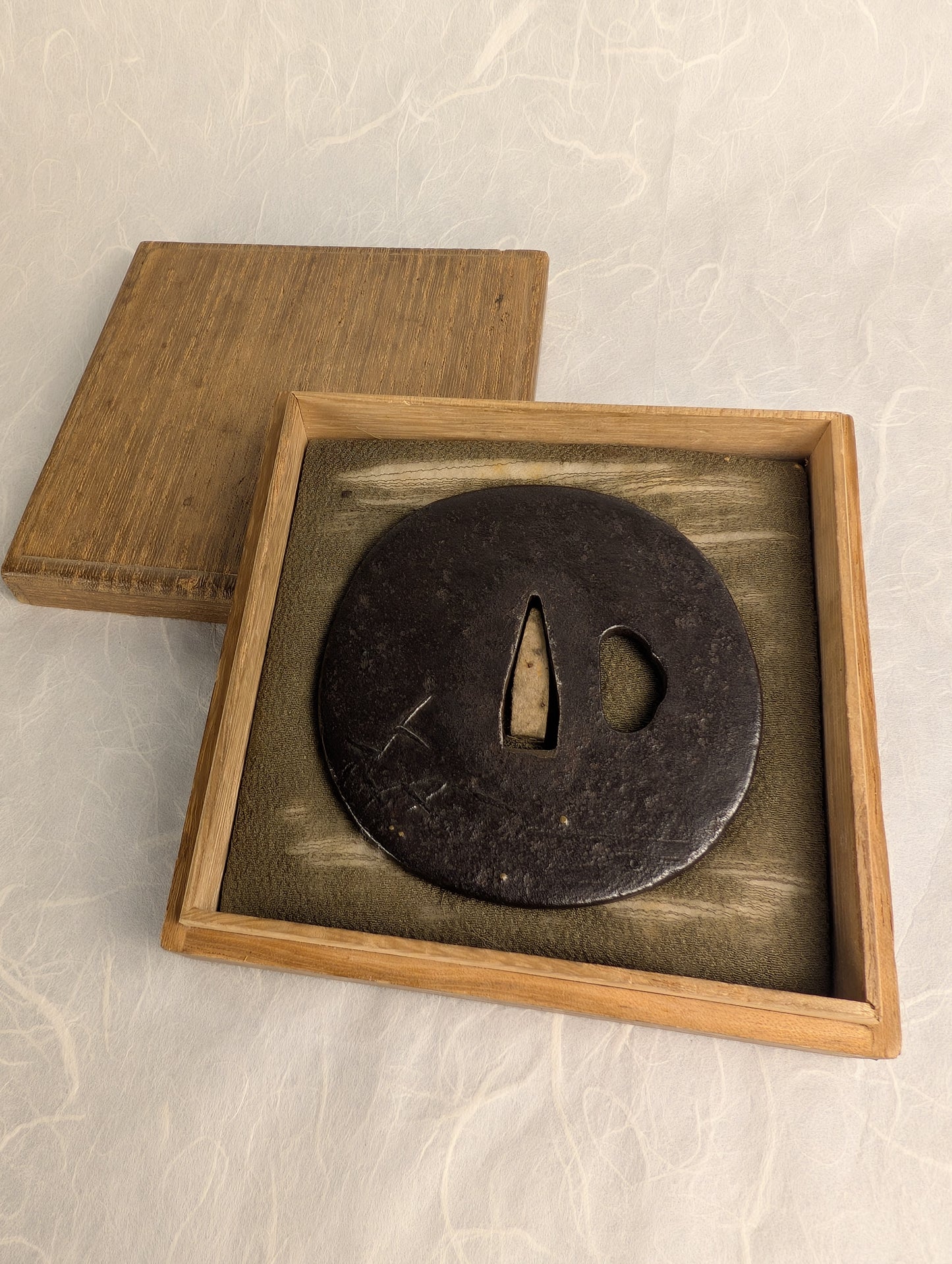 Iron Tsuba with Fisherman and Sunrise Scene - TS-013