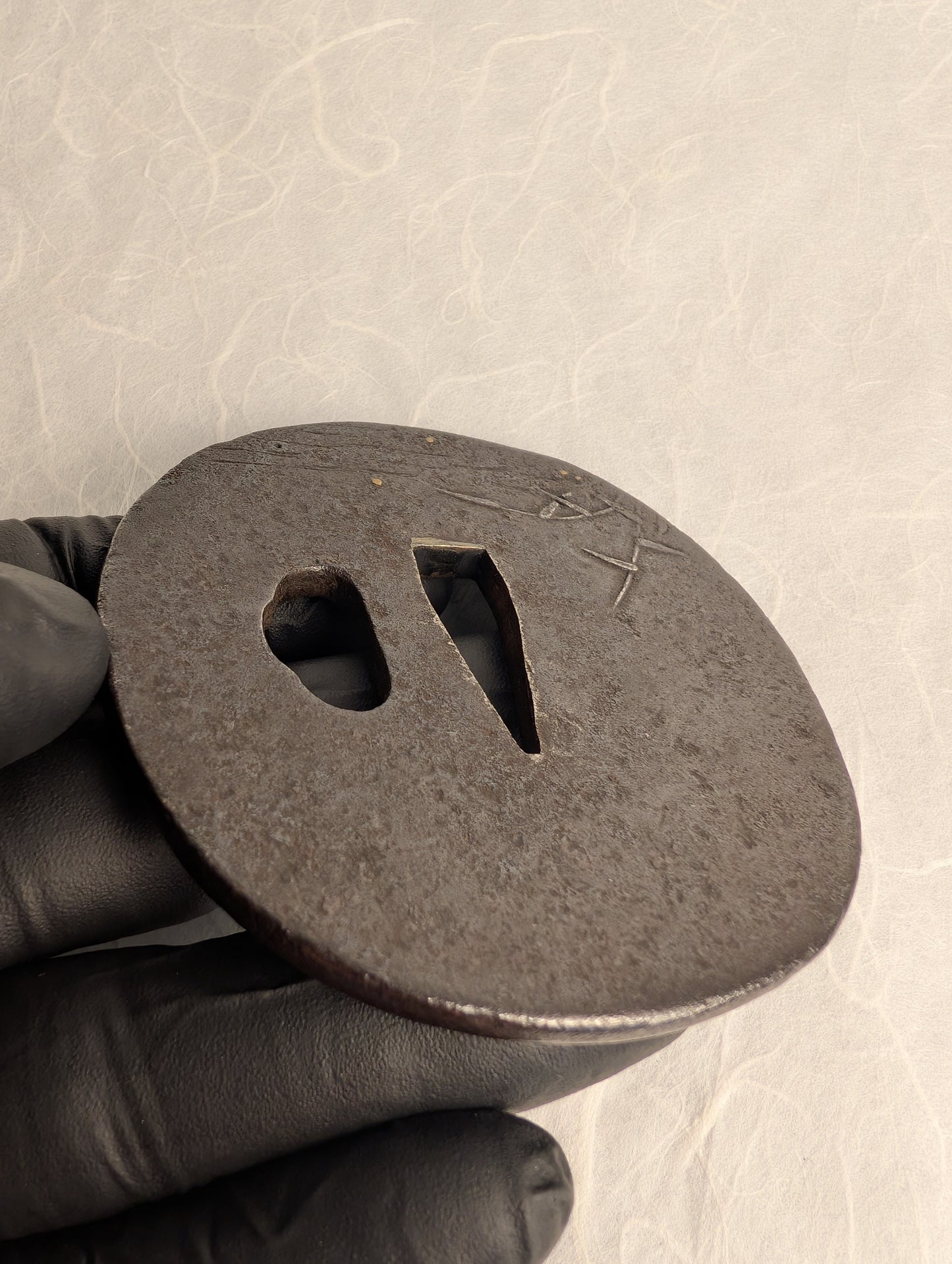 Iron Tsuba with Fisherman and Sunrise Scene - TS-013