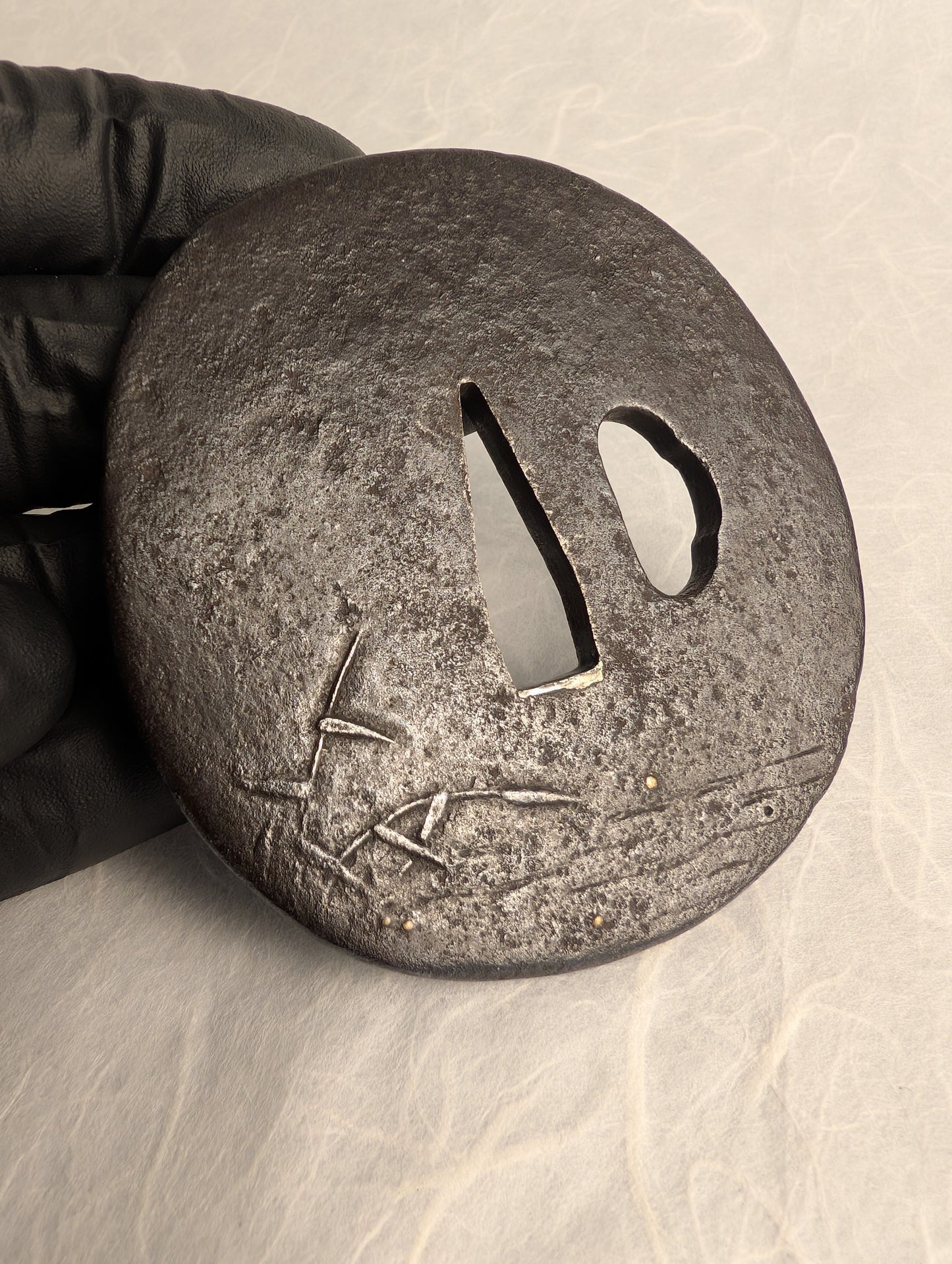 Iron Tsuba with Fisherman and Sunrise Scene - TS-013