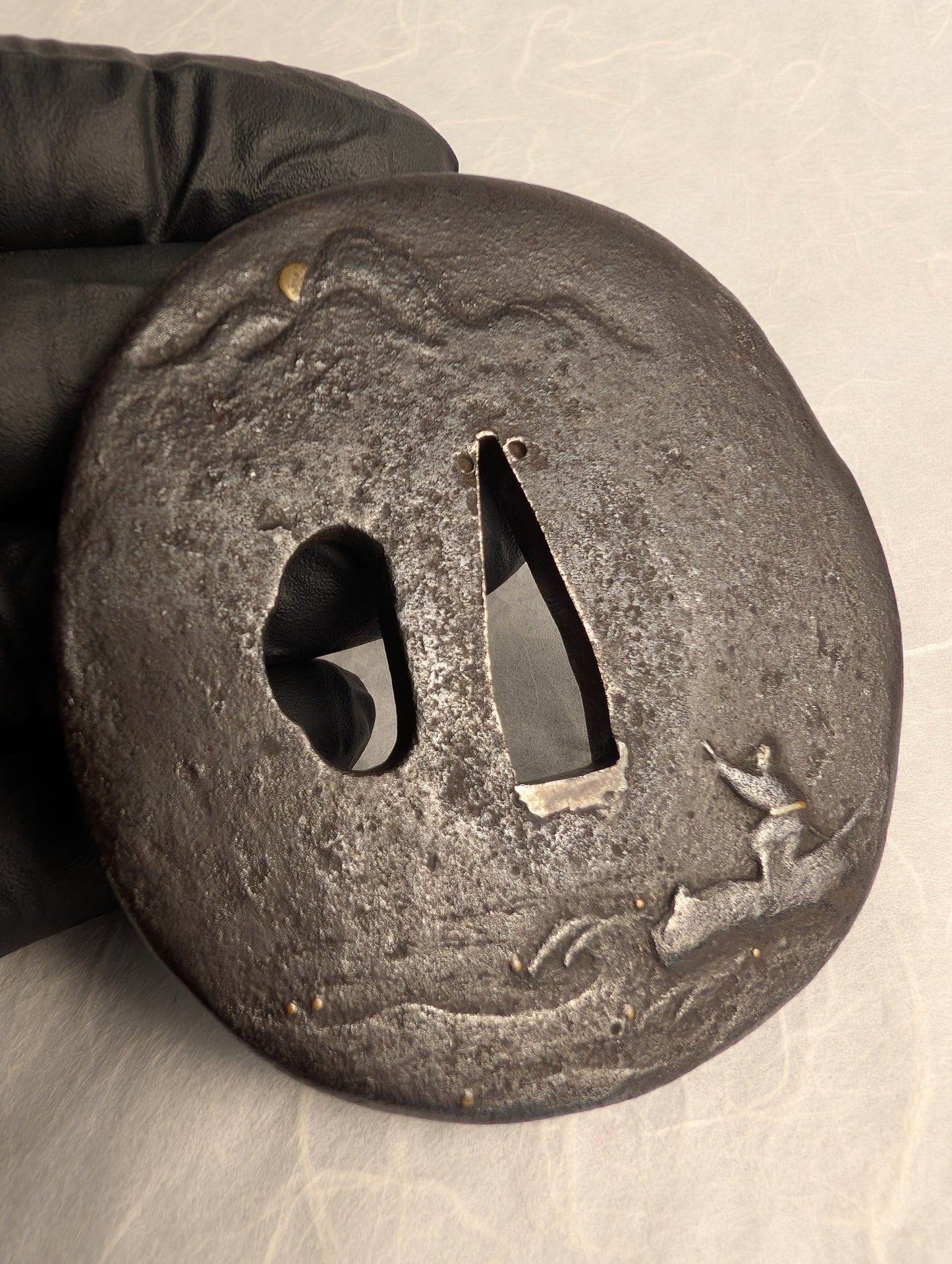 Iron Tsuba with Fisherman and Sunrise Scene - TS-013