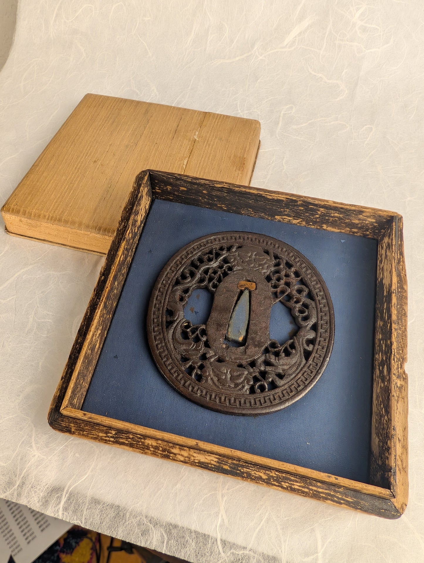 Iron Sukashi Tsuba with Shishi and Karakusa Design - TS-017