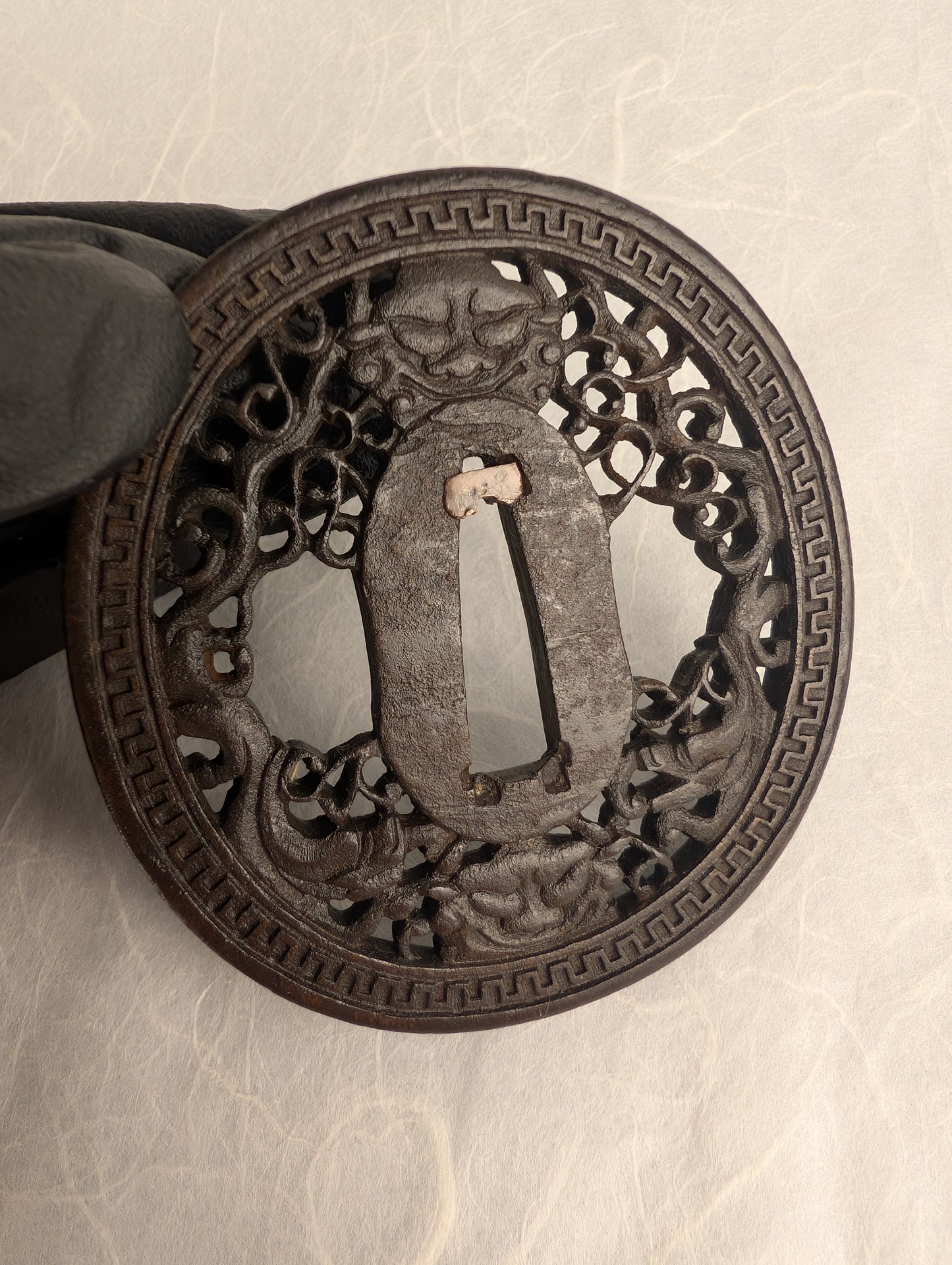 Iron Sukashi Tsuba with Shishi and Karakusa Design - TS-017