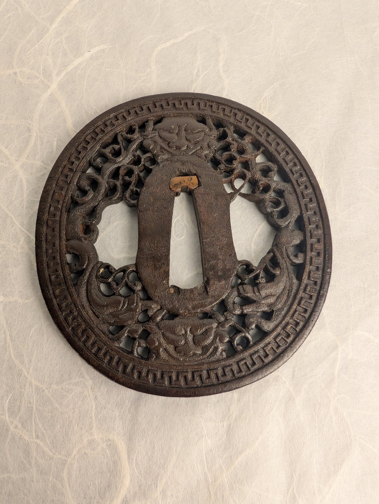 Iron Sukashi Tsuba with Shishi and Karakusa Design - TS-017