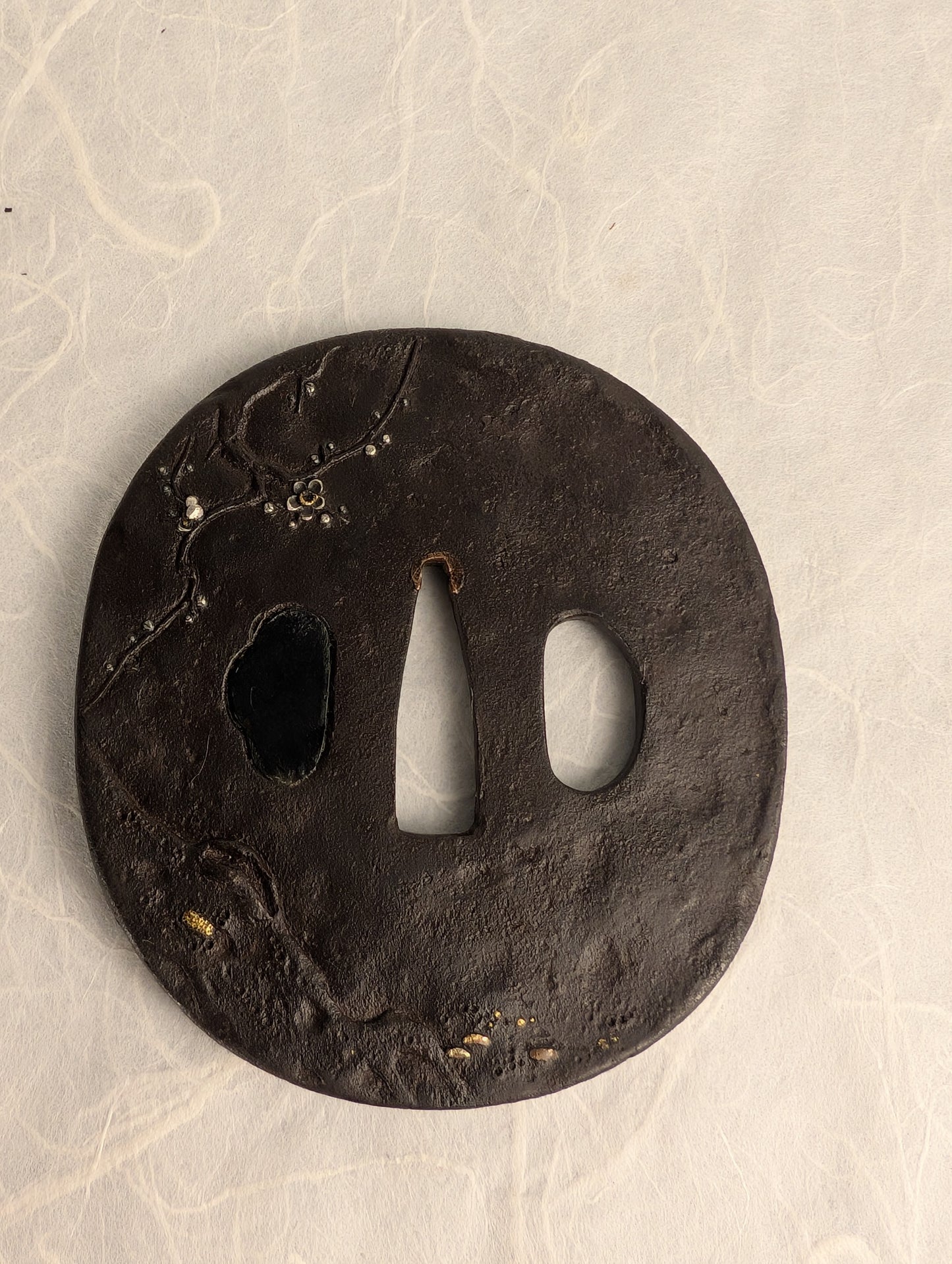 Iron Tsuba with Samurai and Plum Blossoms - TS-018