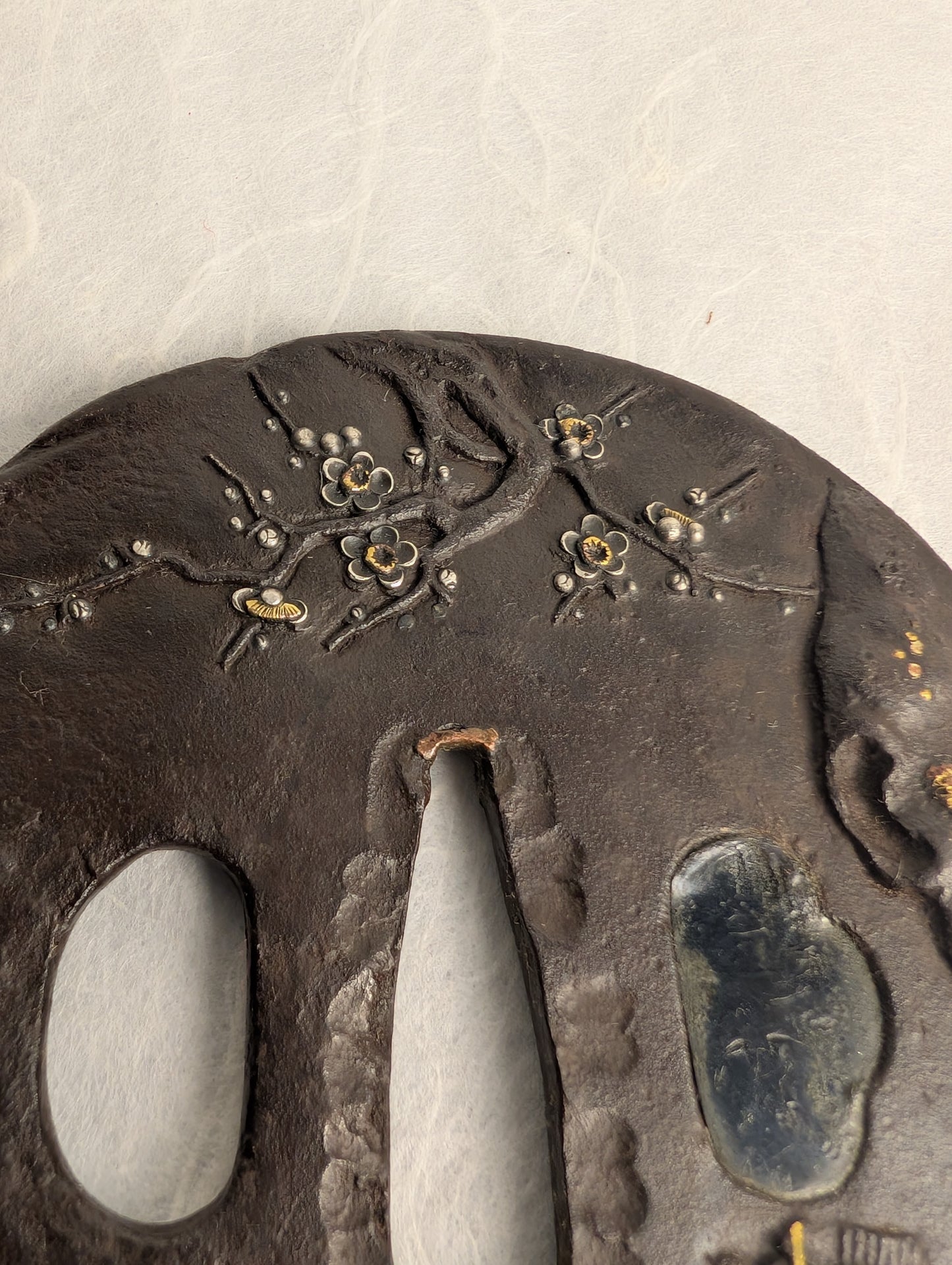 Iron Tsuba with Samurai and Plum Blossoms - TS-018