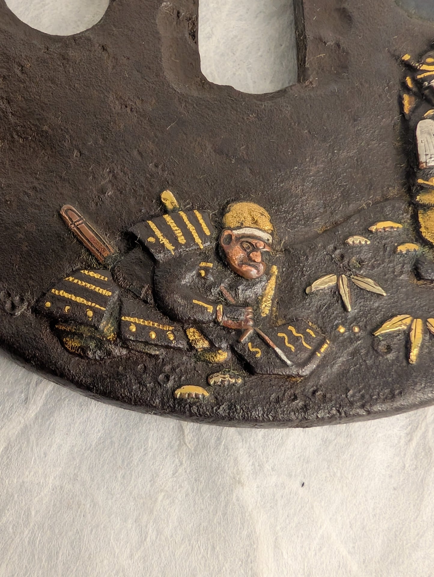 Iron Tsuba with Samurai and Plum Blossoms - TS-018