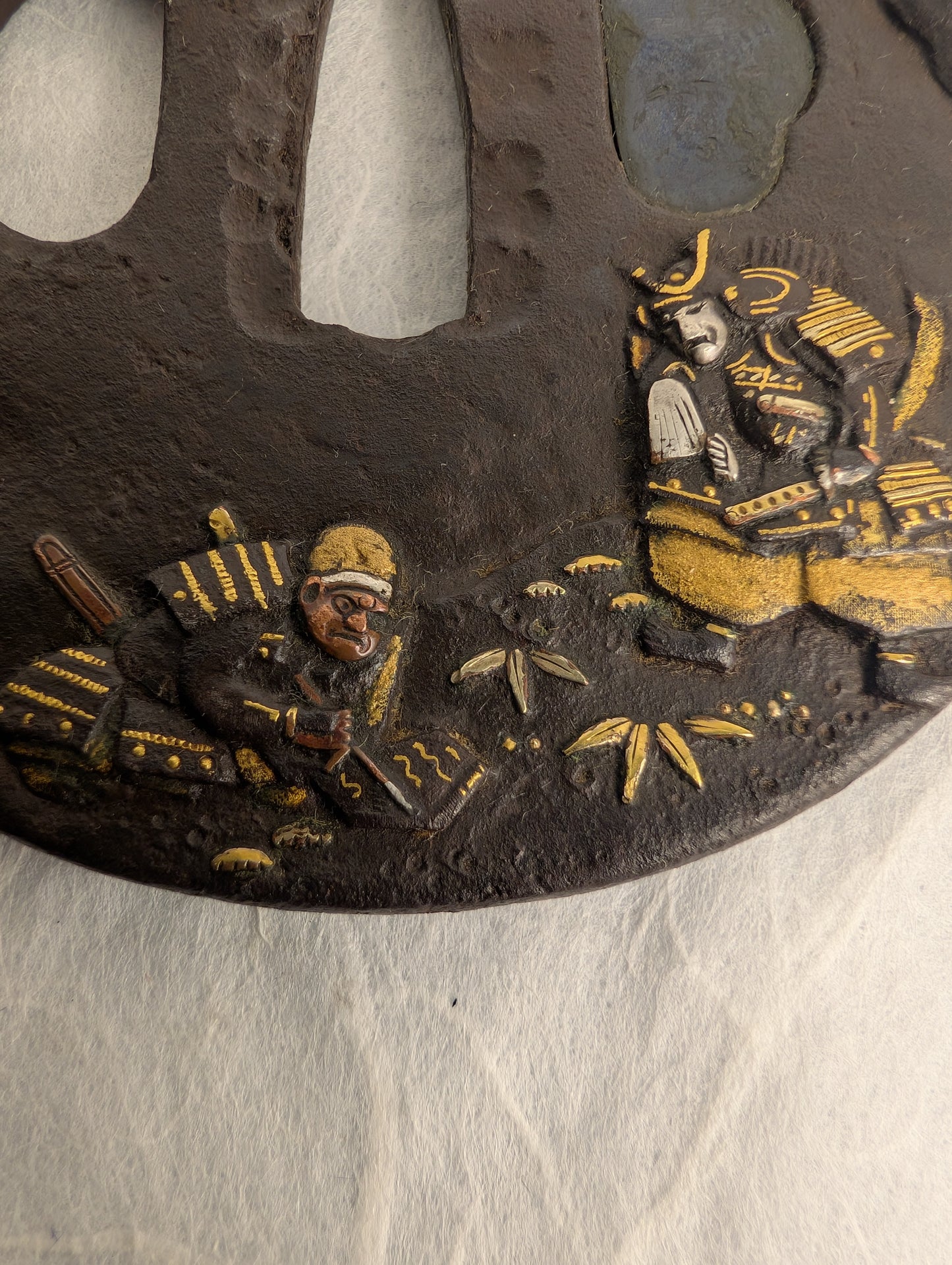 Iron Tsuba with Samurai and Plum Blossoms - TS-018