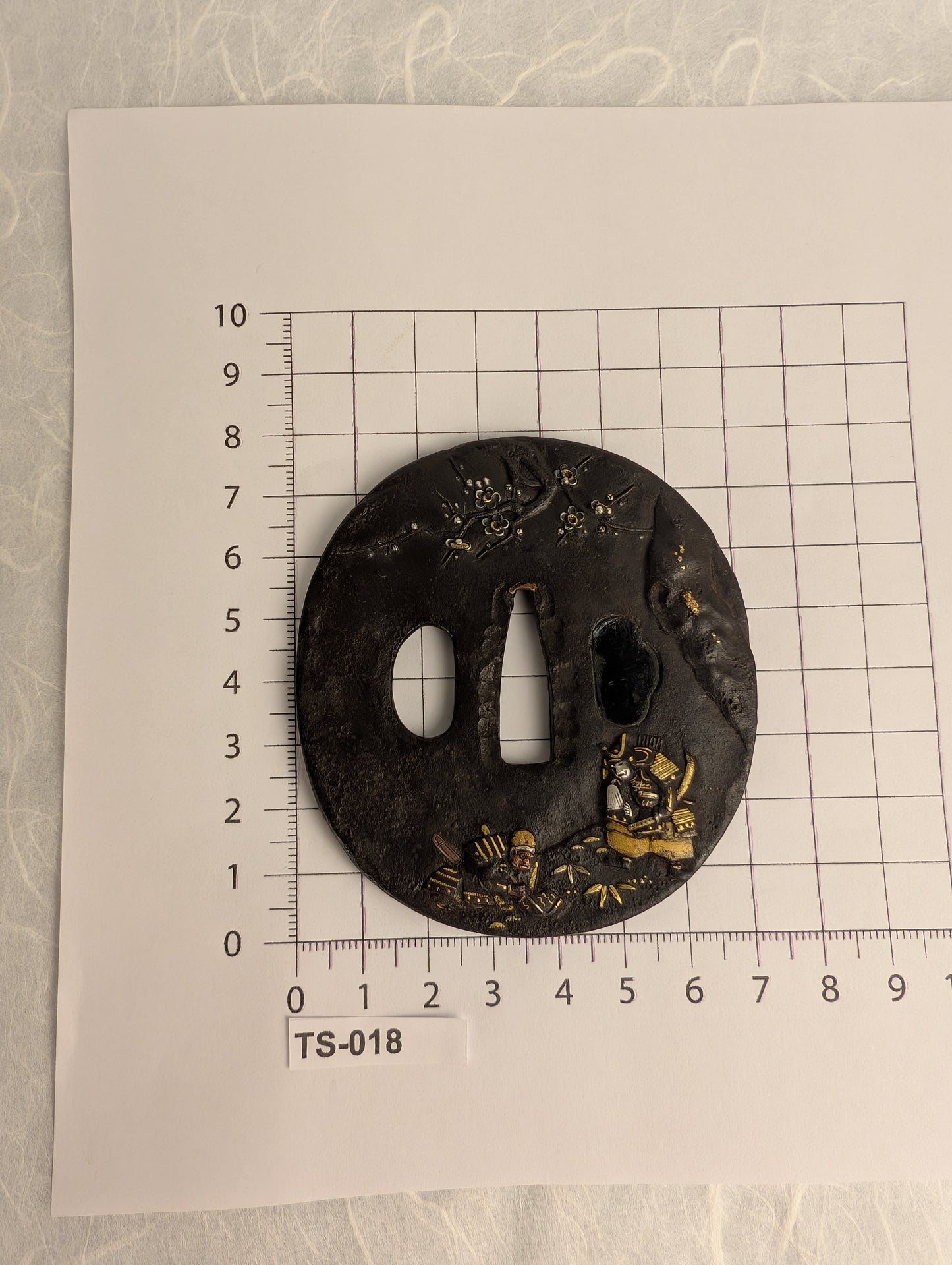 Iron Tsuba with Samurai and Plum Blossoms - TS-018