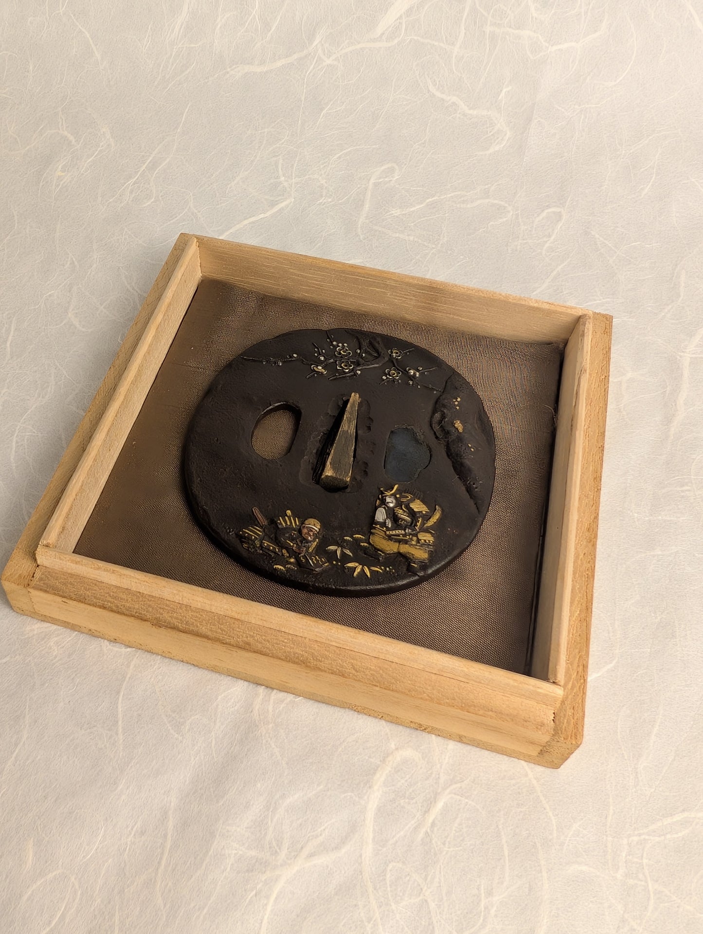 Iron Tsuba with Samurai and Plum Blossoms - TS-018