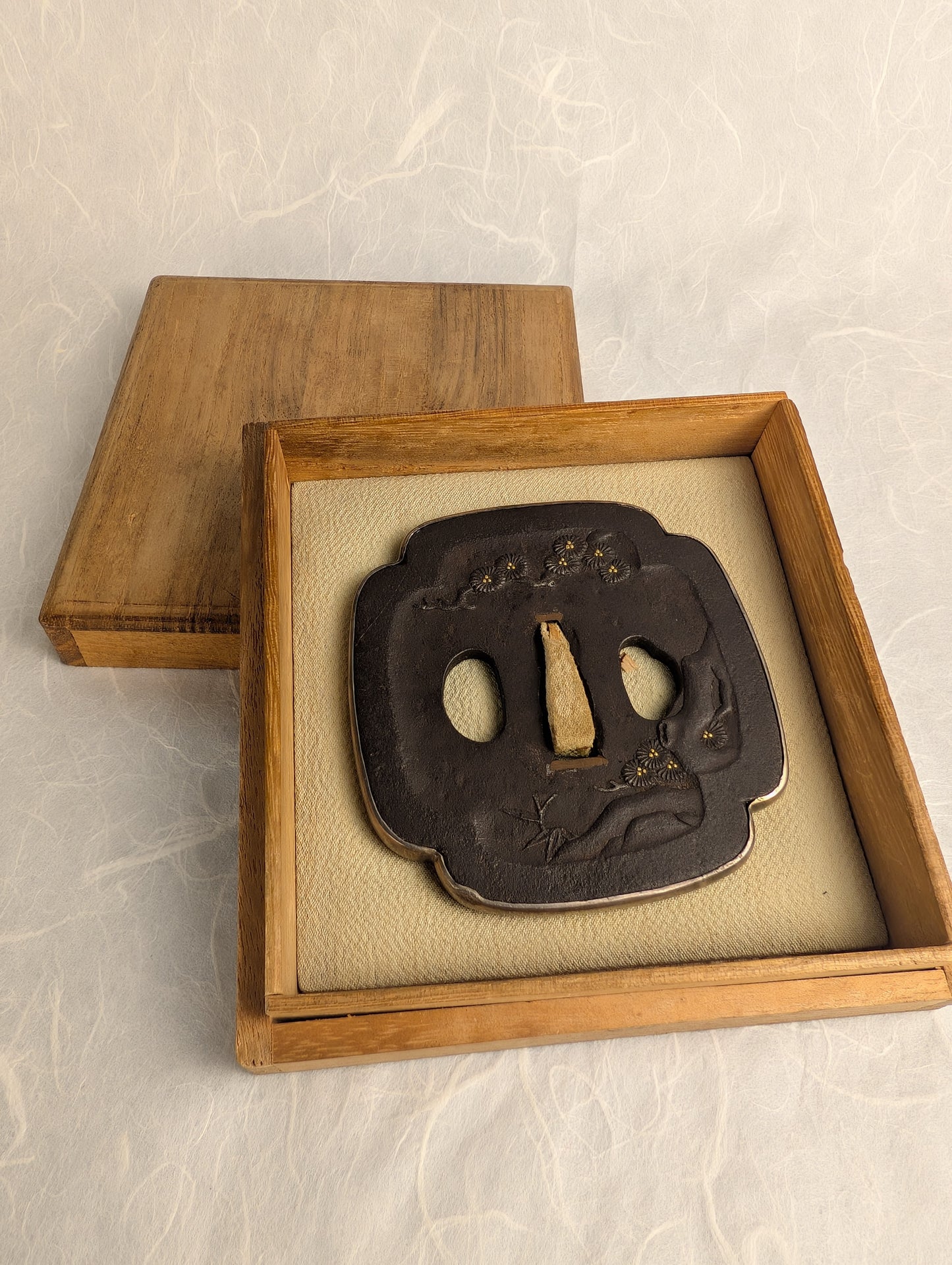 Iron Tsuba with Chrysanthemums and Flowing Water - TS-019
