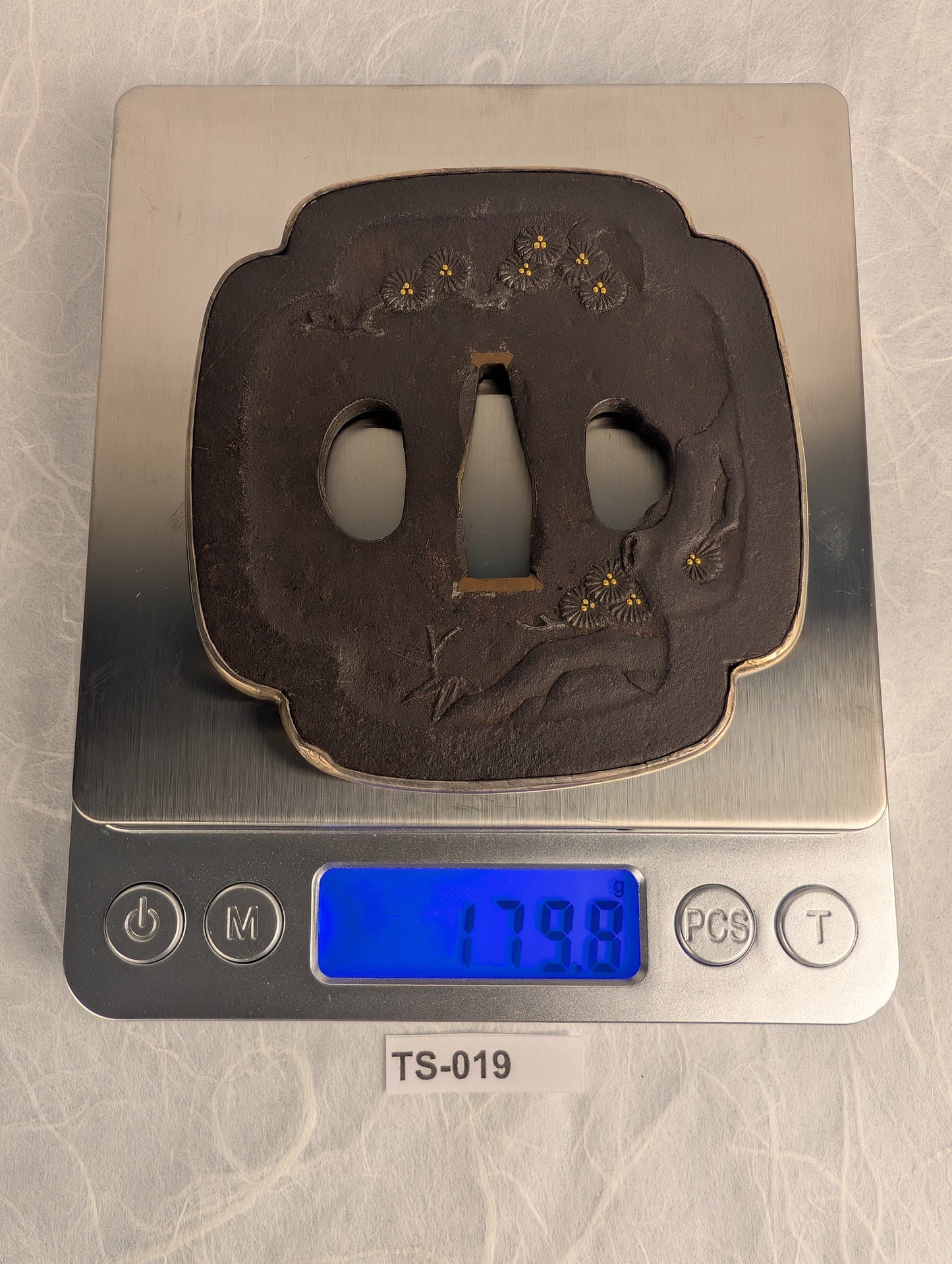 Iron Tsuba with Chrysanthemums and Flowing Water - TS-019