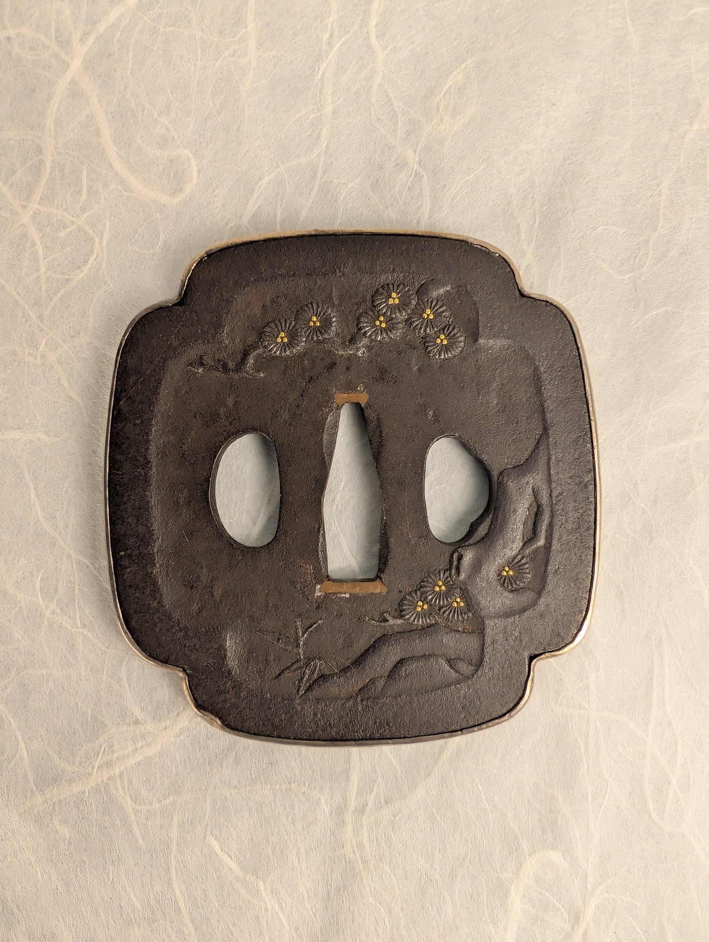 Iron Tsuba with Chrysanthemums and Flowing Water - TS-019