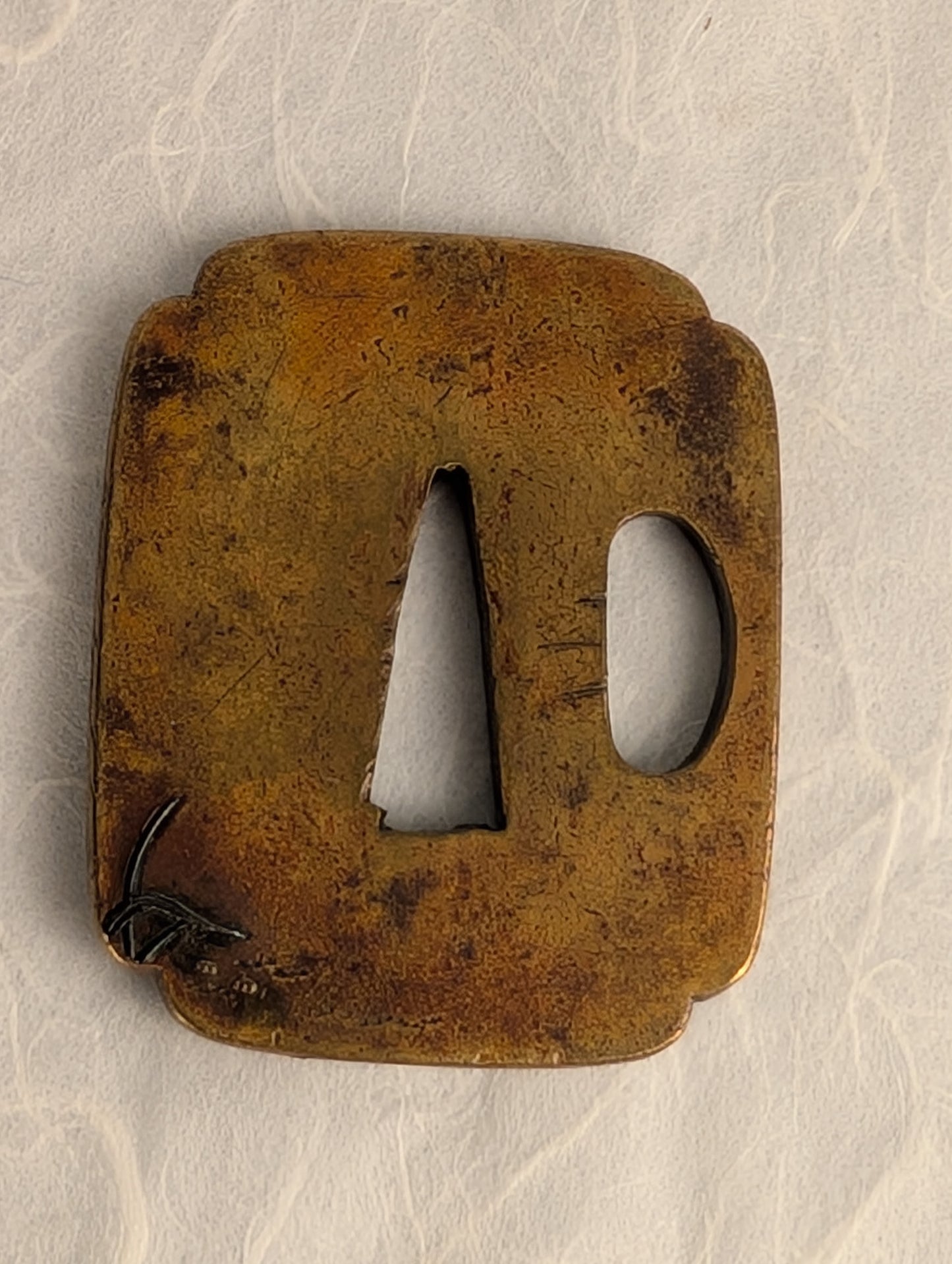 Brass Tsuba with Puppy among Pampas Grass - TS-020