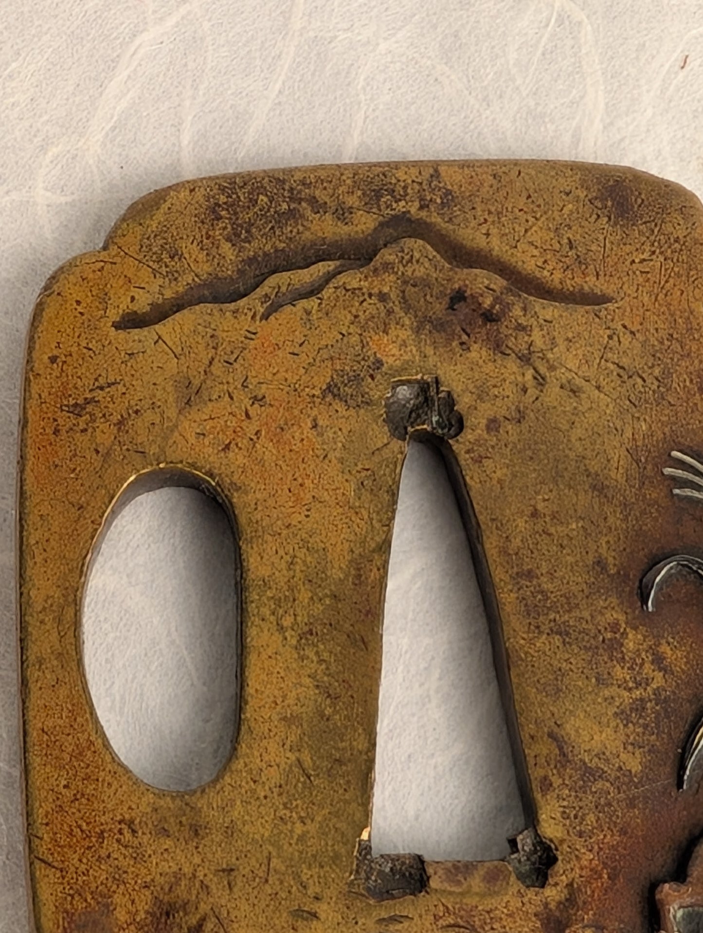 Brass Tsuba with Puppy among Pampas Grass - TS-020